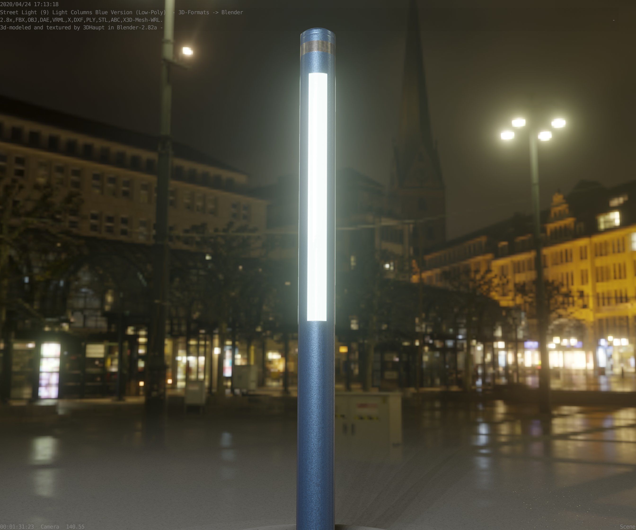 Low-Poly Blue Light Column 23 - Street Light Set-9 Low-poly 3D model_13