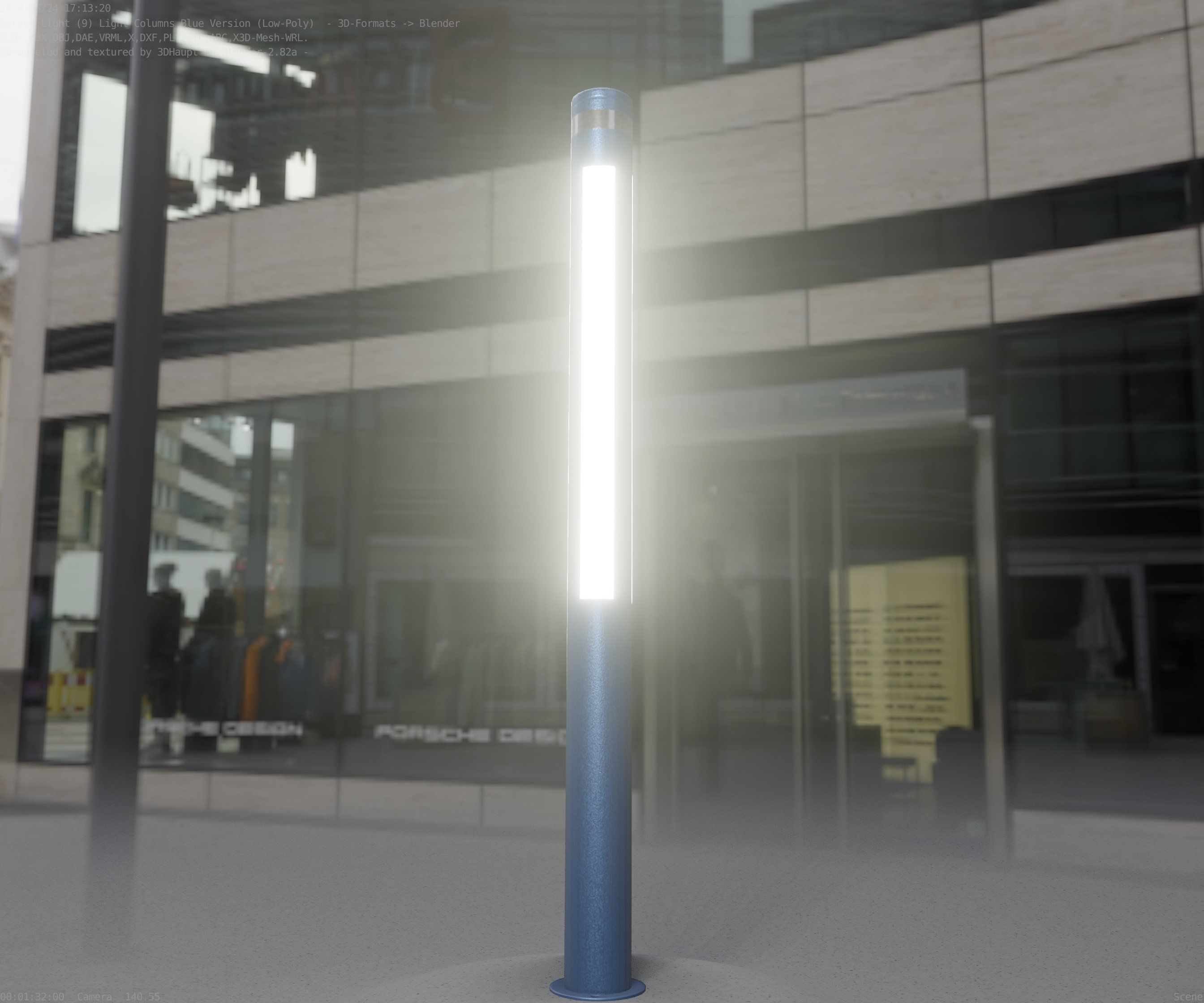 Low-Poly Blue Light Column 23 - Street Light Set-9 Low-poly 3D model_14