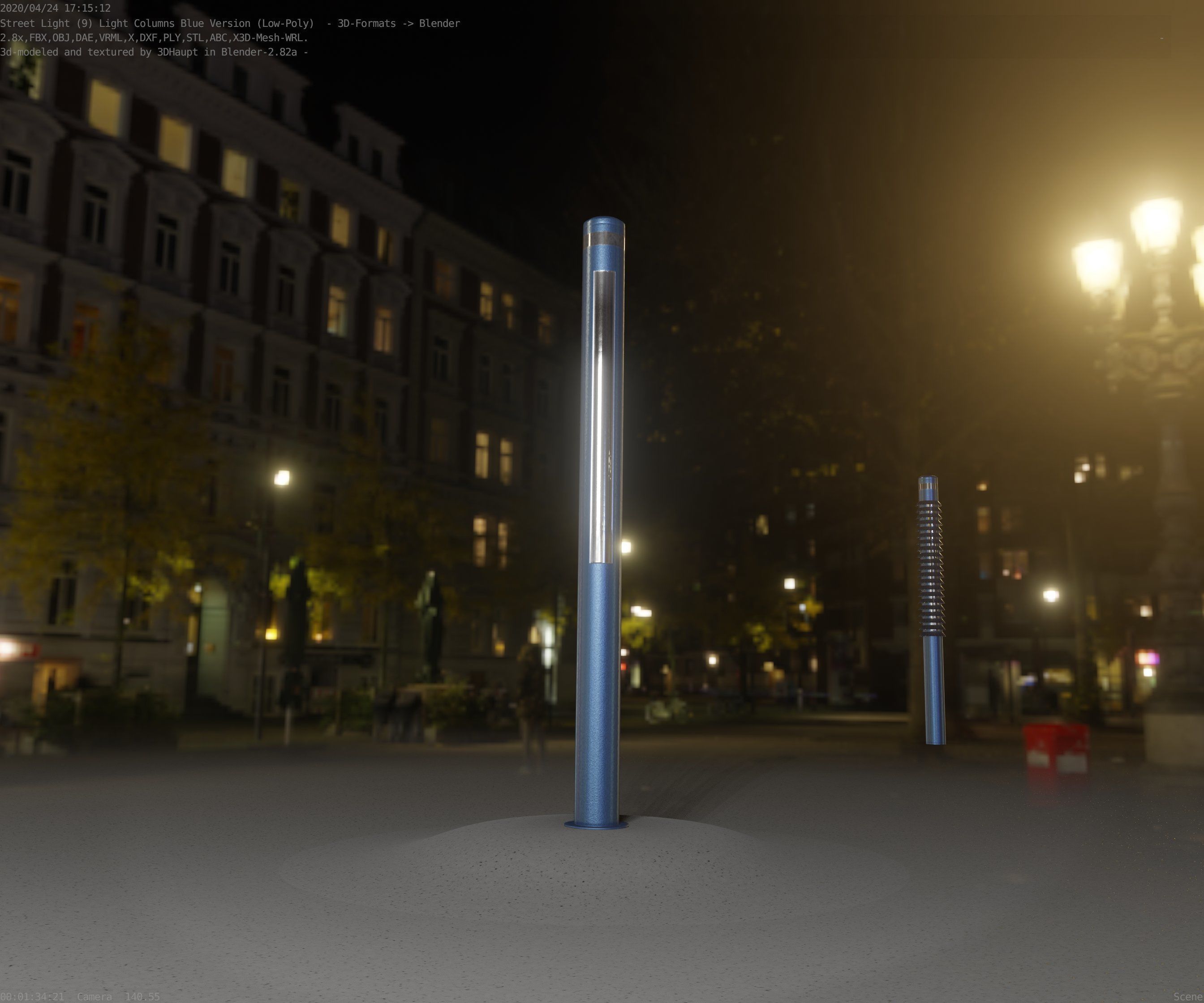 Low-Poly Blue Light Column 23 - Street Light Set-9 Low-poly 3D model_77