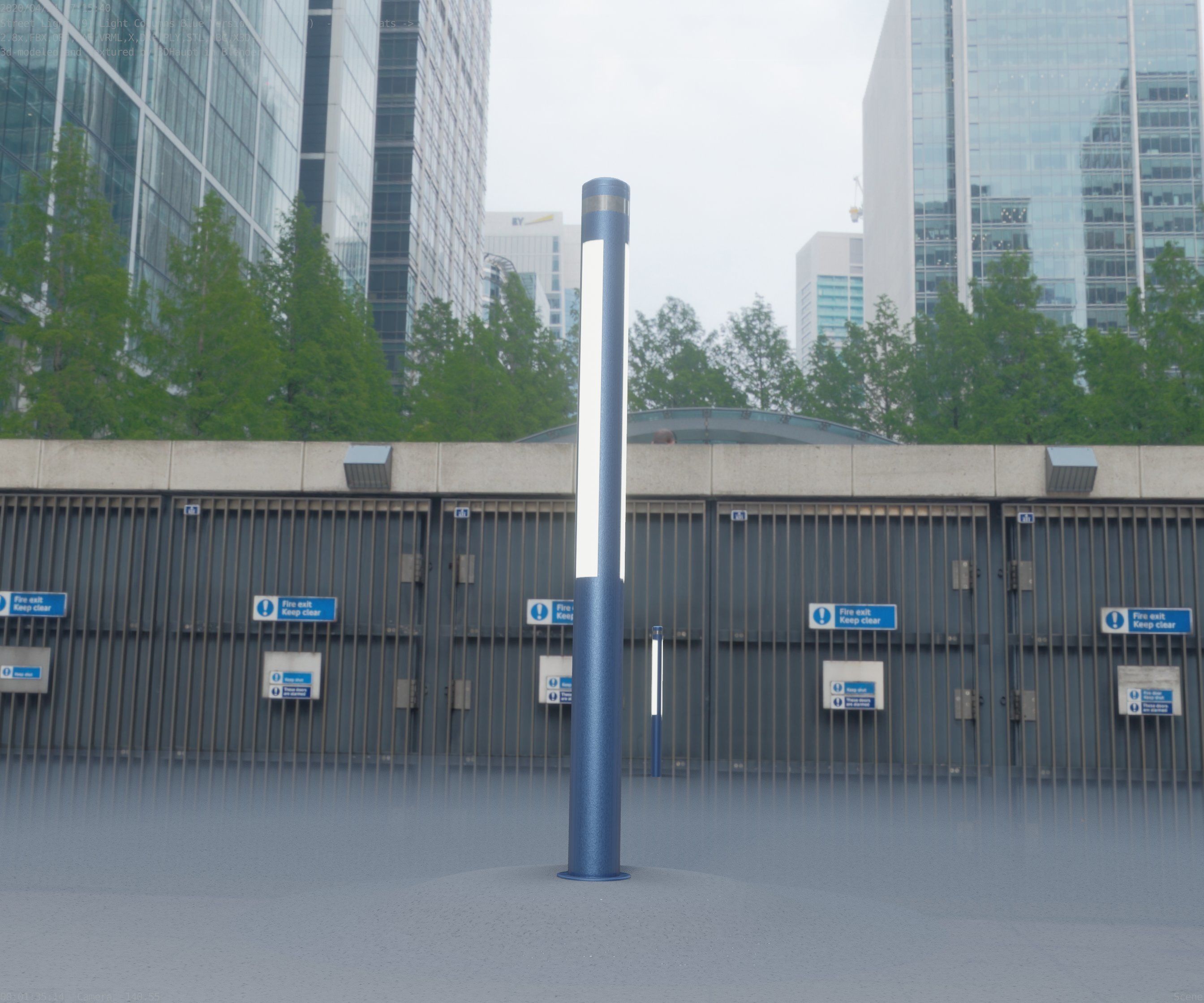 Low-Poly Blue Light Column 23 - Street Light Set-9 Low-poly 3D model_94