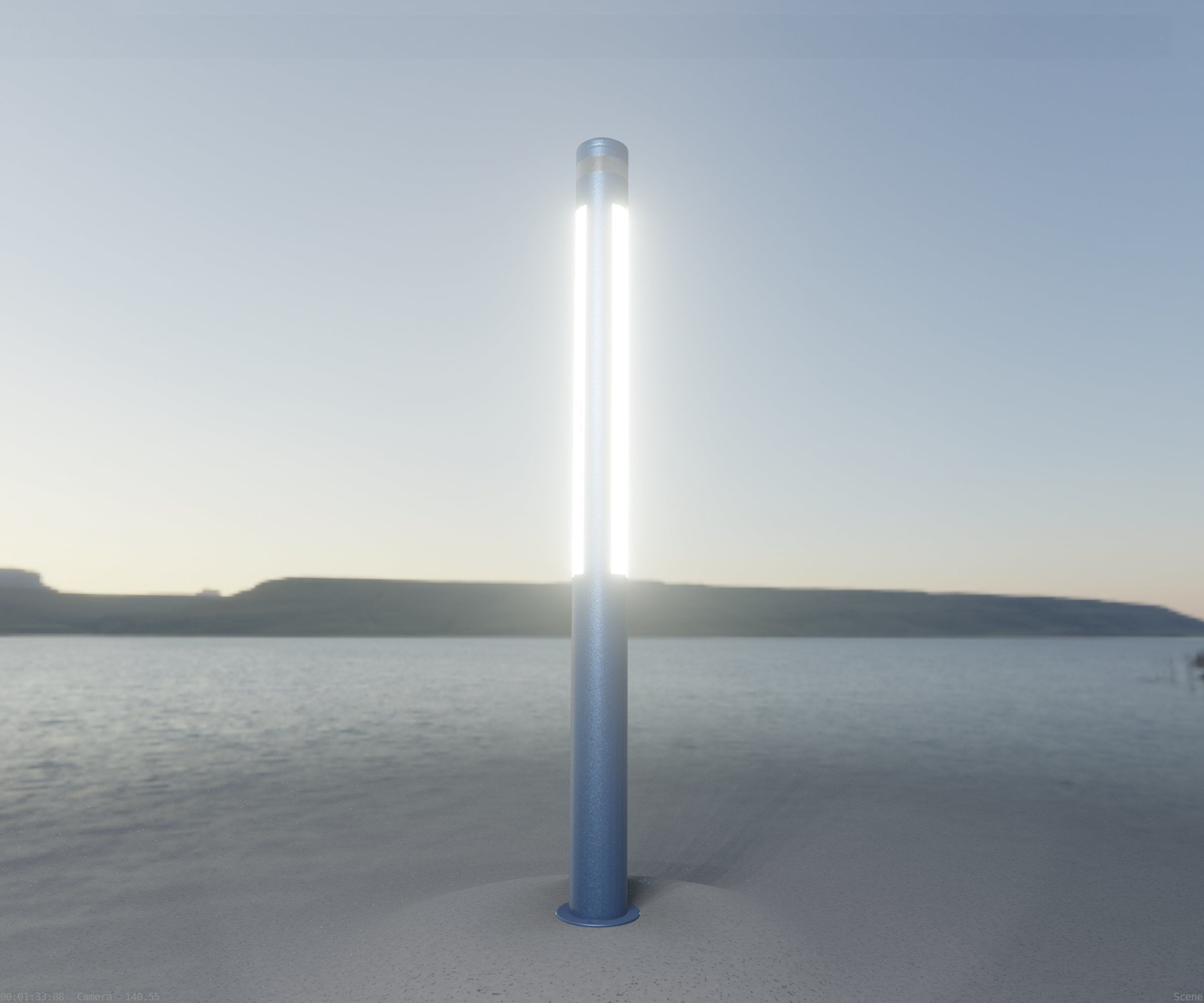 Low-Poly Blue Light Column 23 - Street Light Set-9 Low-poly 3D model_40