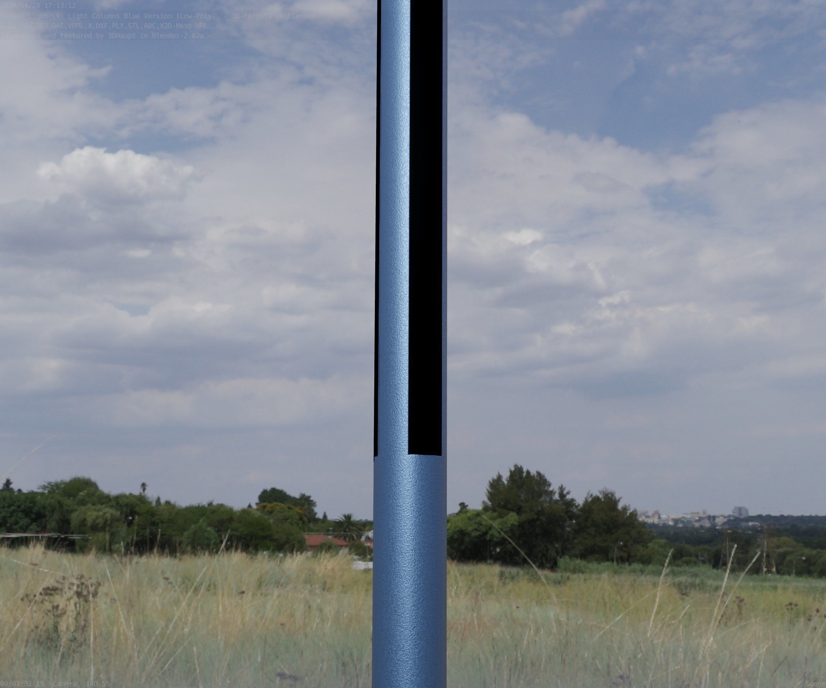 Low-Poly Blue Light Column 23 - Street Light Set-9 Low-poly 3D model_9