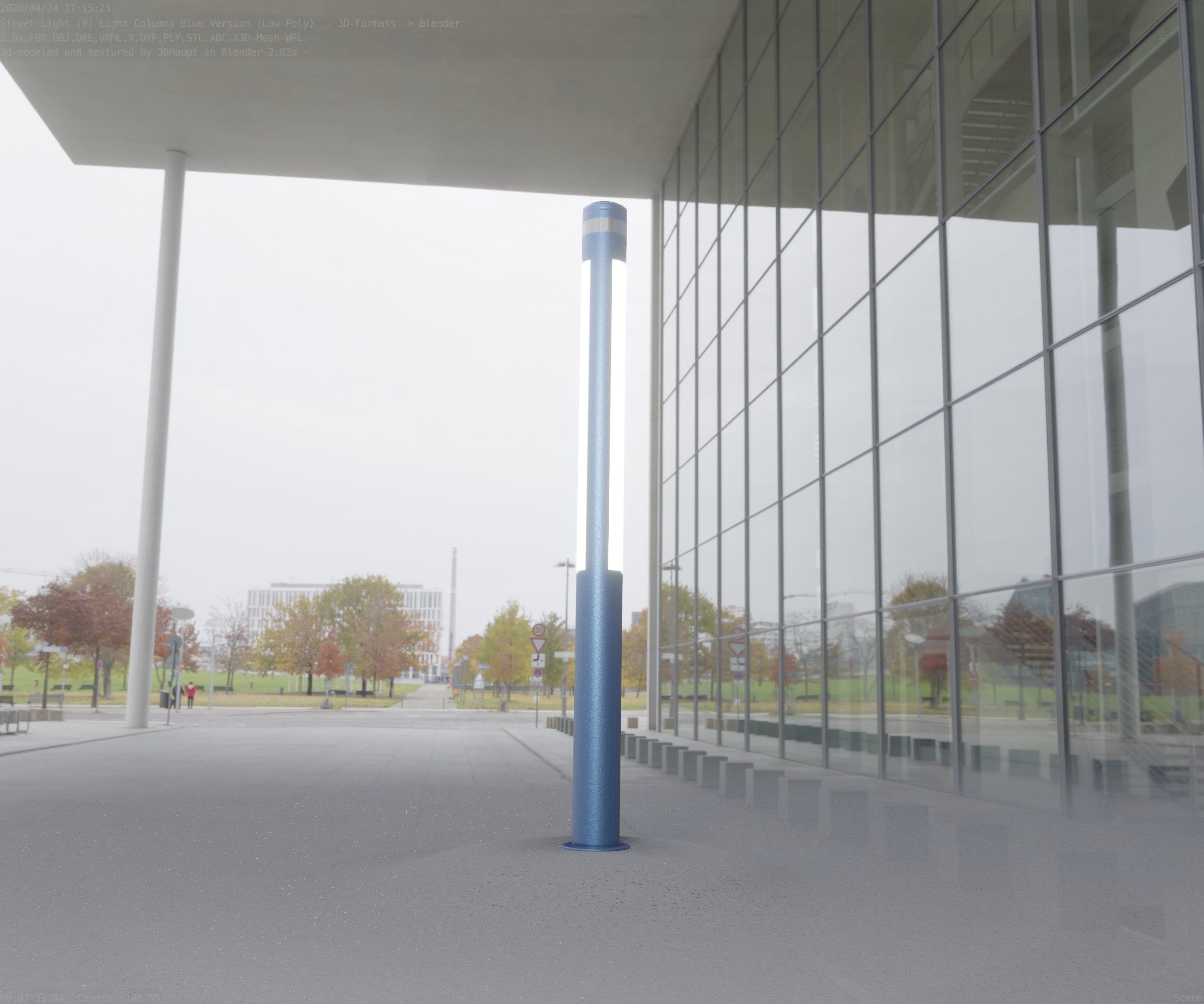 Low-Poly Blue Light Column 23 - Street Light Set-9 Low-poly 3D model_84