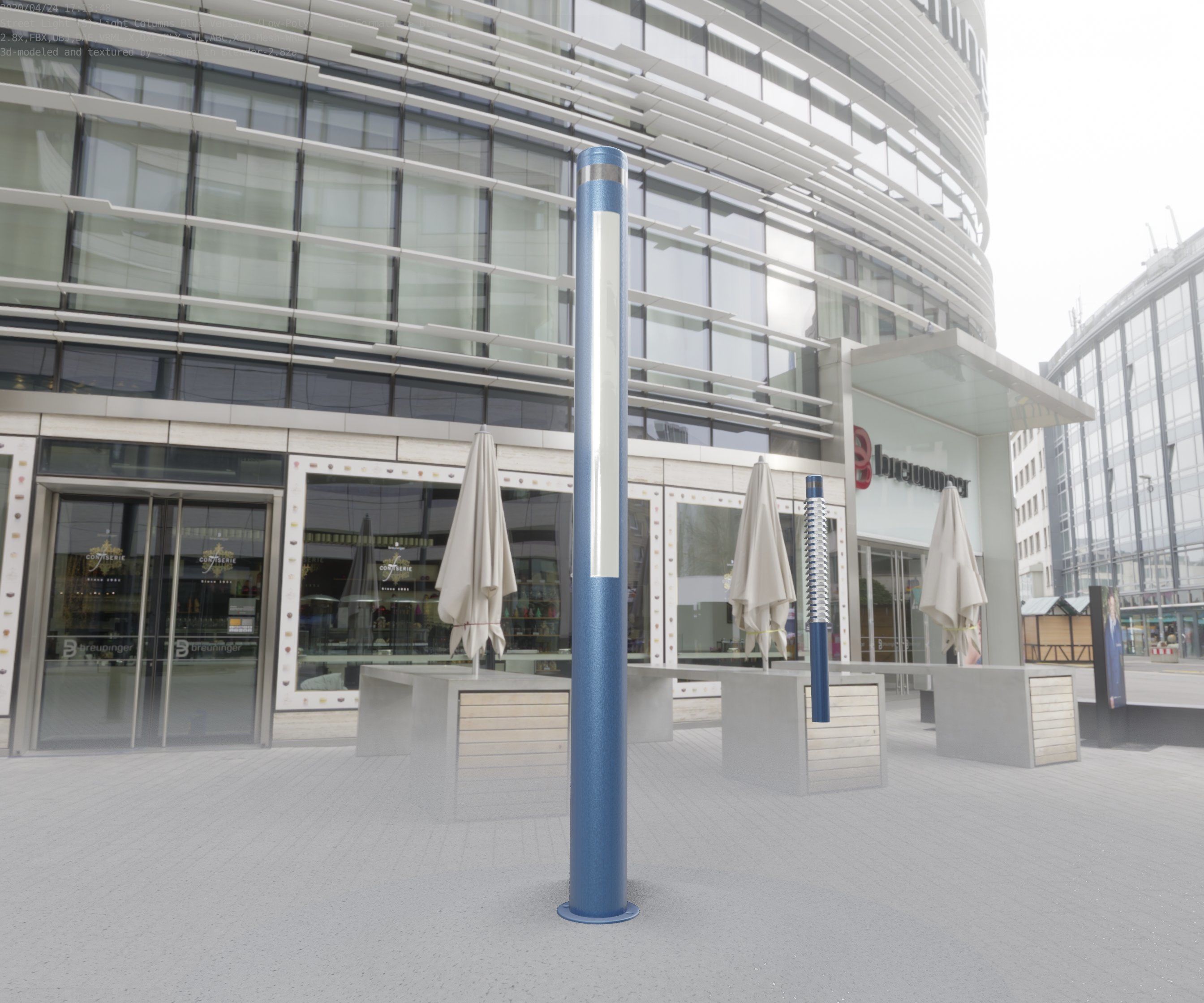 Low-Poly Blue Light Column 23 - Street Light Set-9 Low-poly 3D model_32