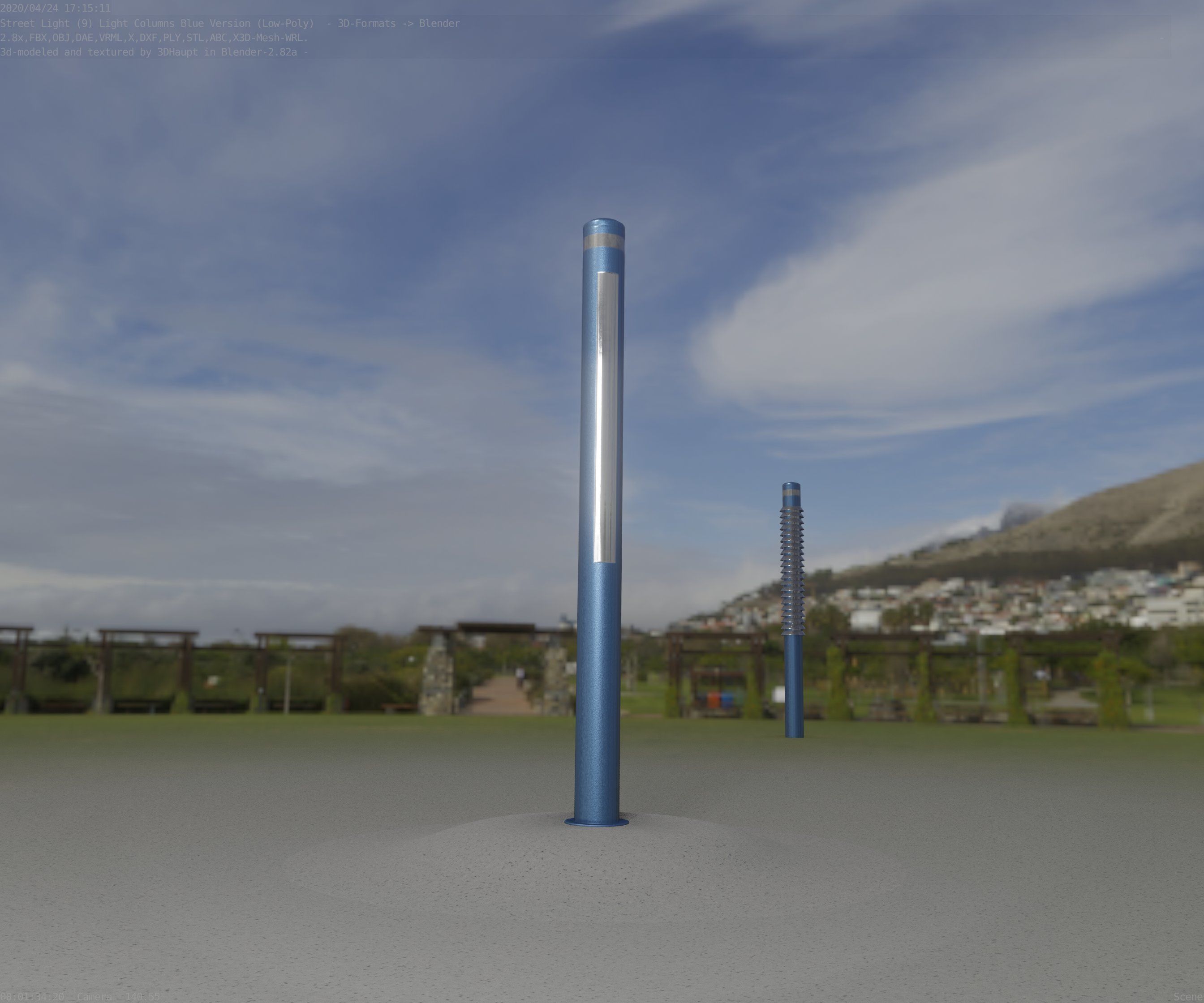 Low-Poly Blue Light Column 23 - Street Light Set-9 Low-poly 3D model_76