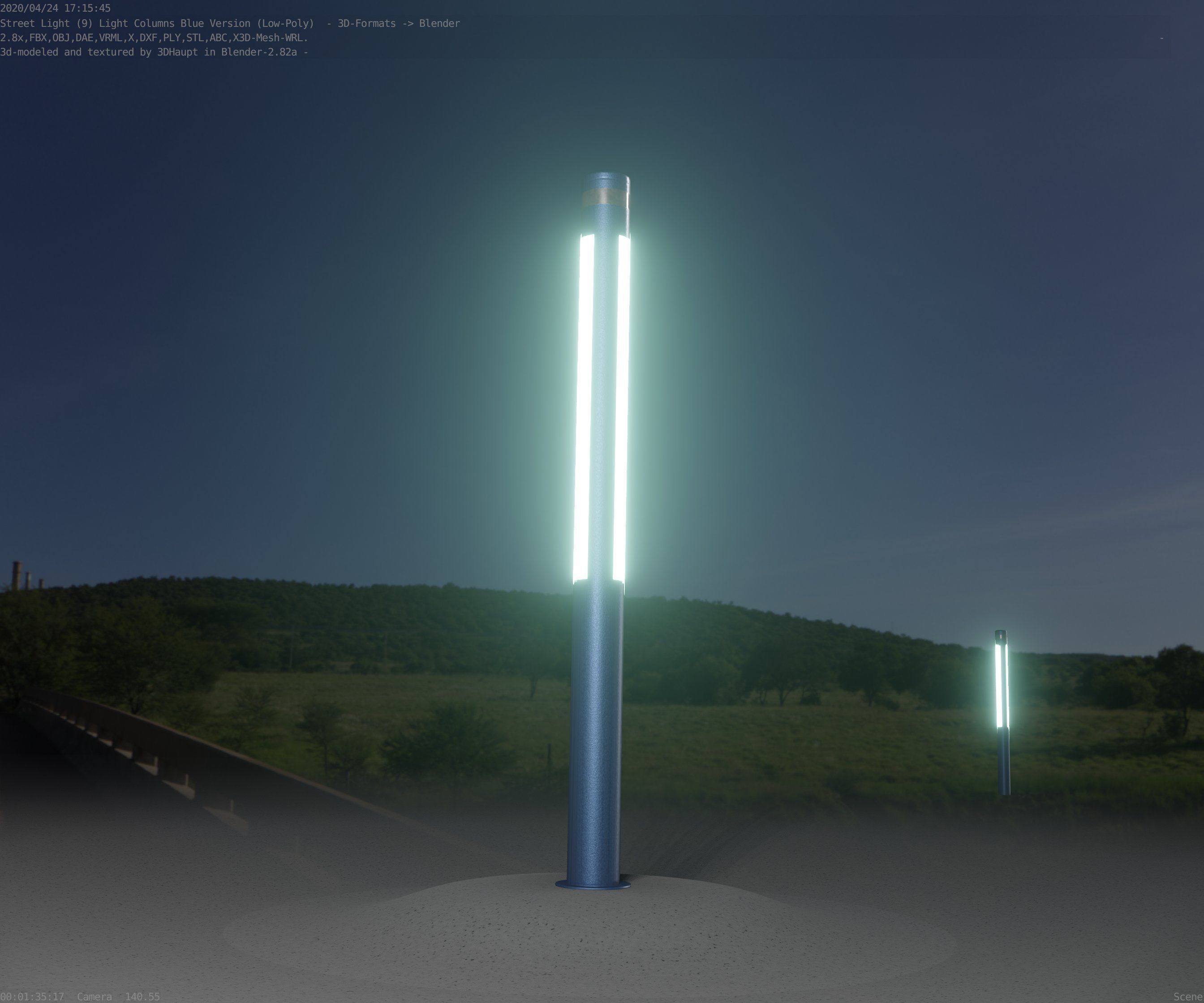 Low-Poly Blue Light Column 23 - Street Light Set-9 Low-poly 3D model_97
