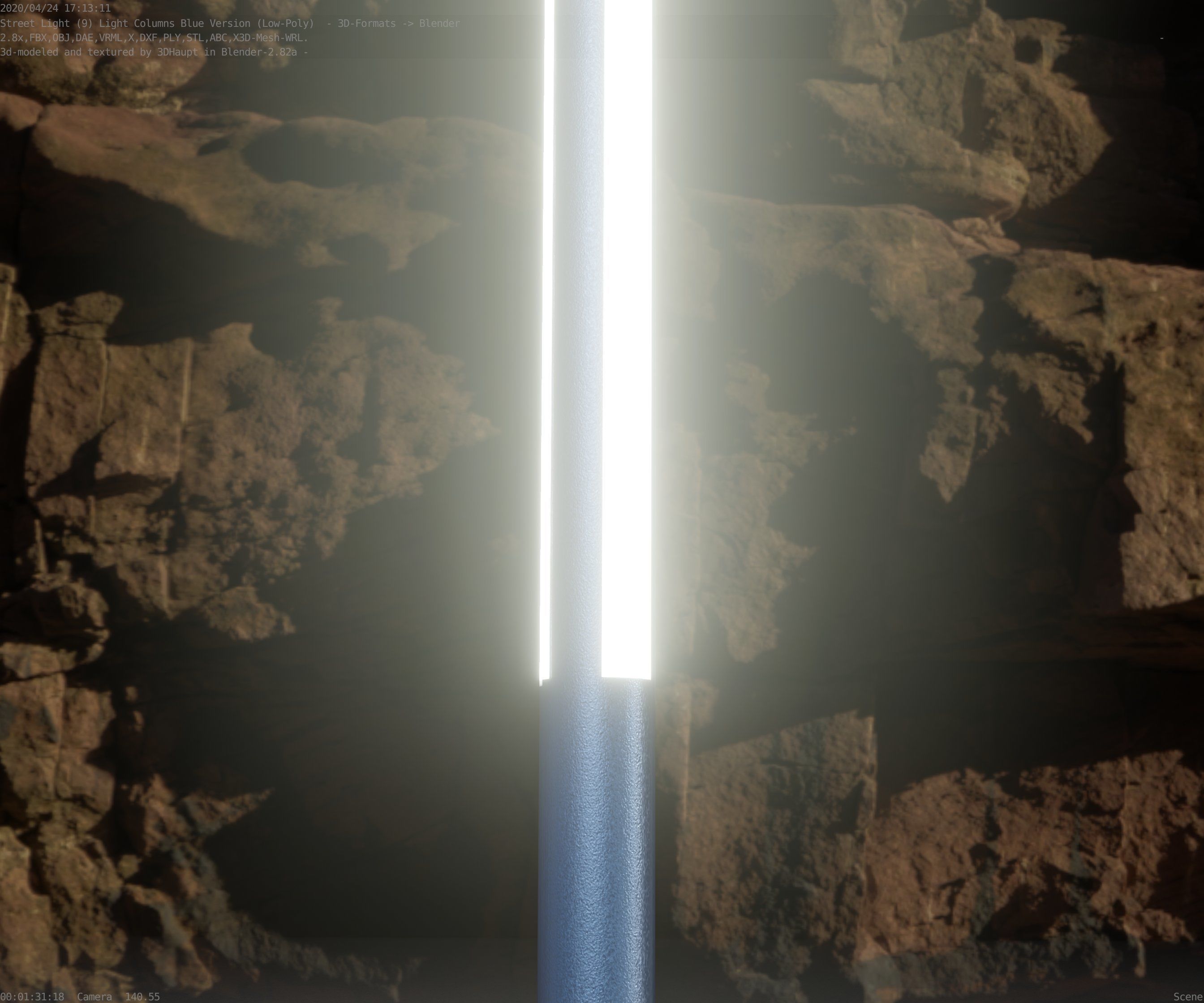 Low-Poly Blue Light Column 23 - Street Light Set-9 Low-poly 3D model_8