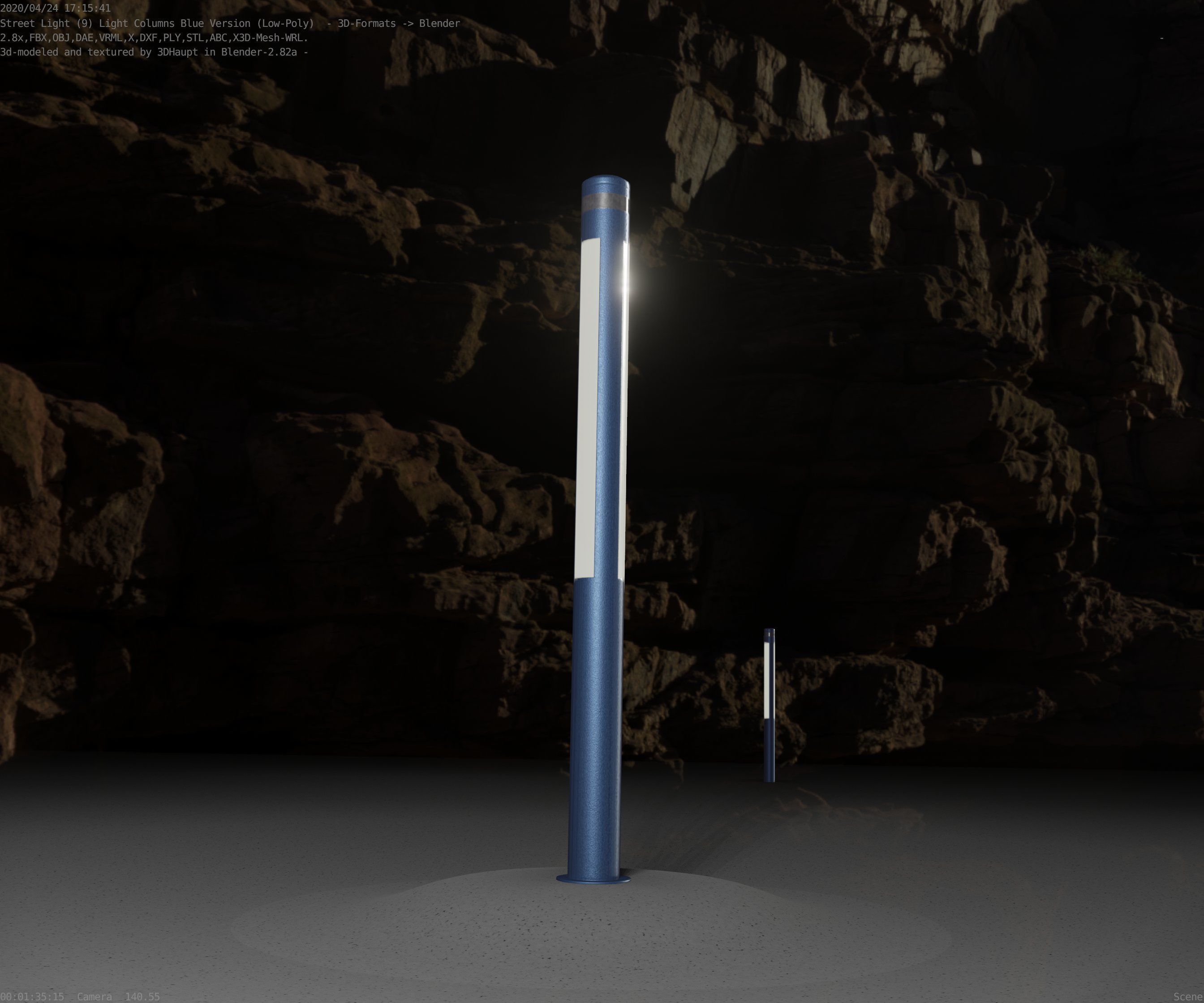 Low-Poly Blue Light Column 23 - Street Light Set-9 Low-poly 3D model_95