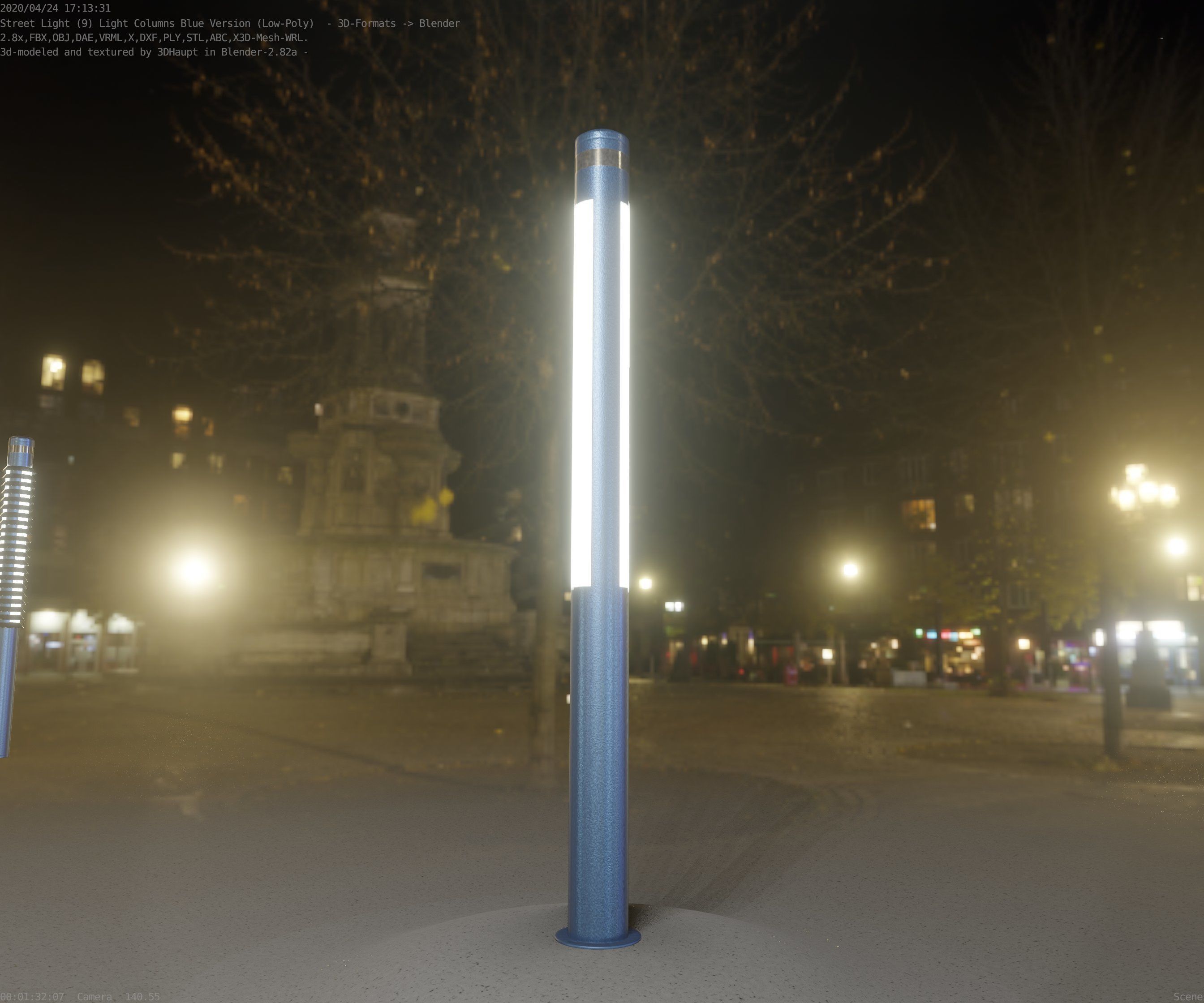 Low-Poly Blue Light Column 23 - Street Light Set-9 Low-poly 3D model_21