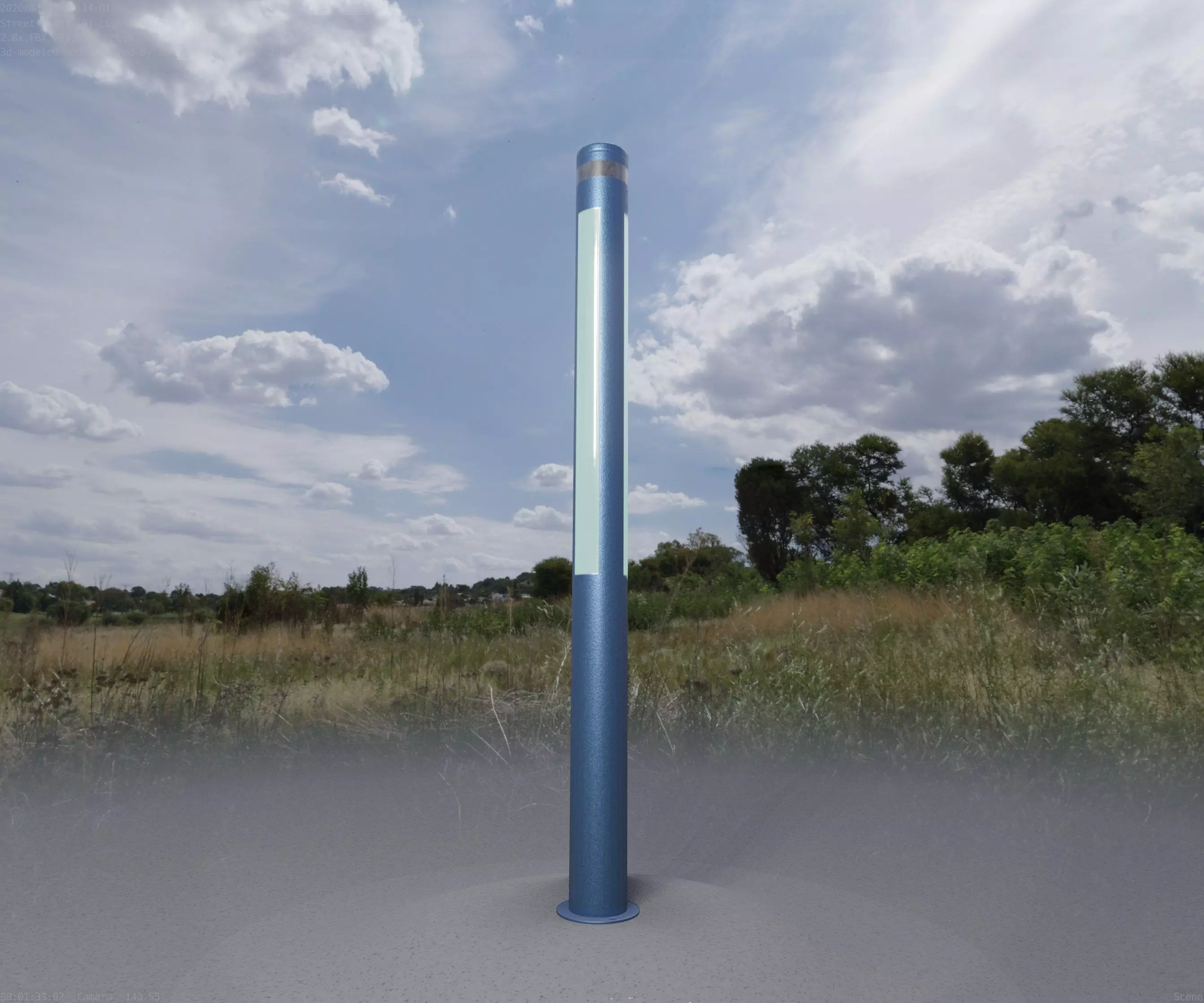 Low-Poly Blue Light Column 23 - Street Light Set-9 Low-poly 3D model_0