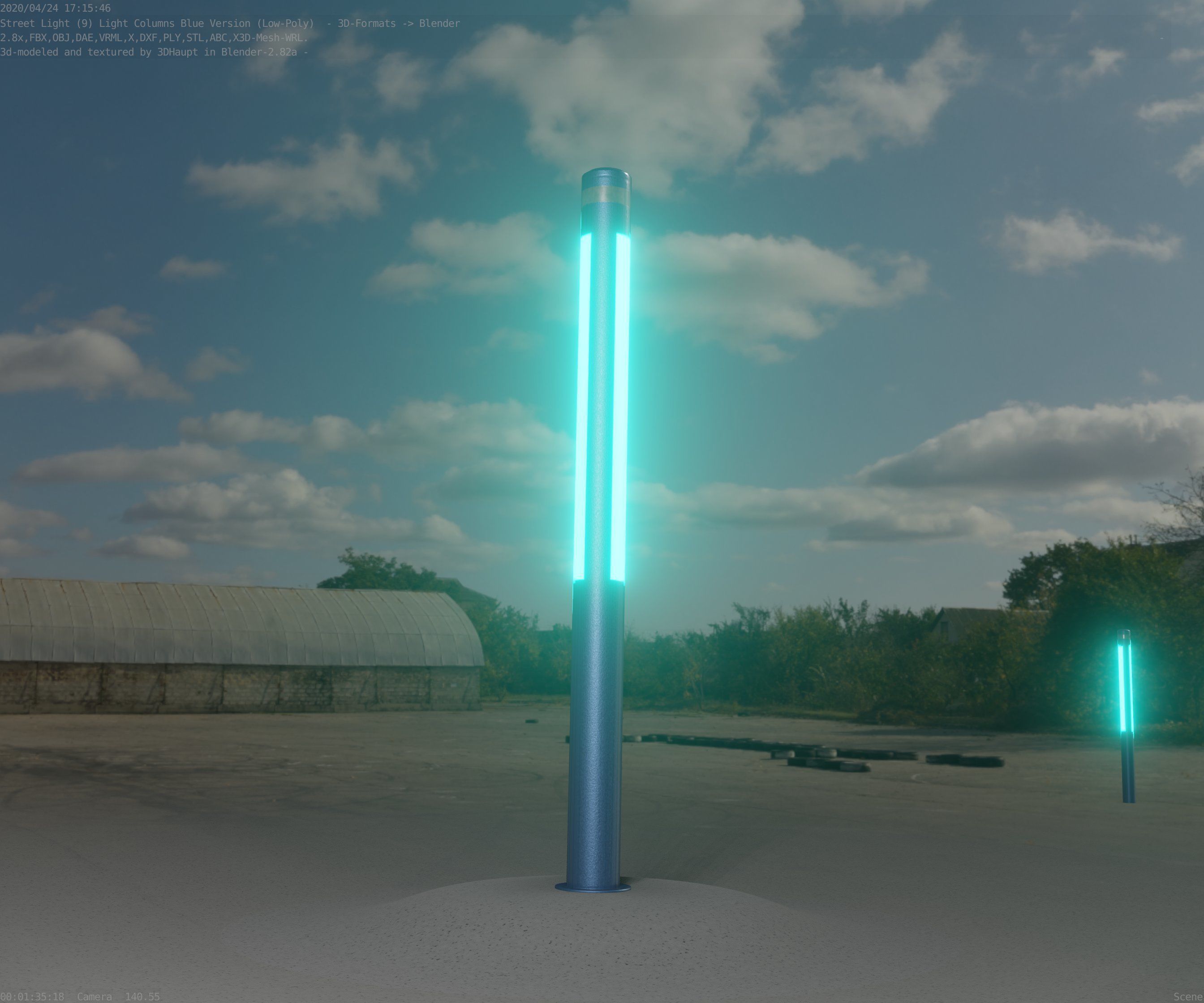 Low-Poly Blue Light Column 23 - Street Light Set-9 Low-poly 3D model_98