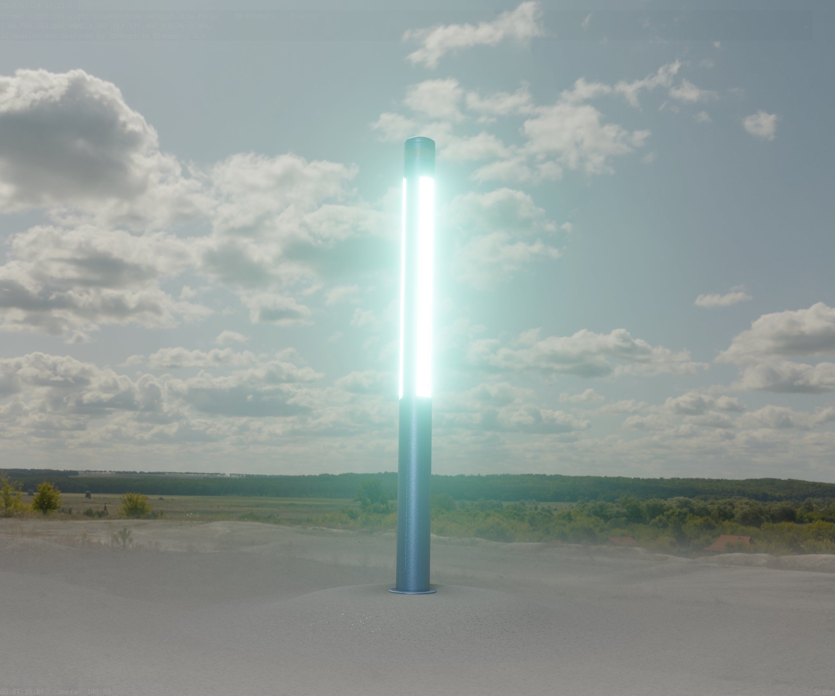 Low-Poly Blue Light Column 23 - Street Light Set-9 Low-poly 3D model_86