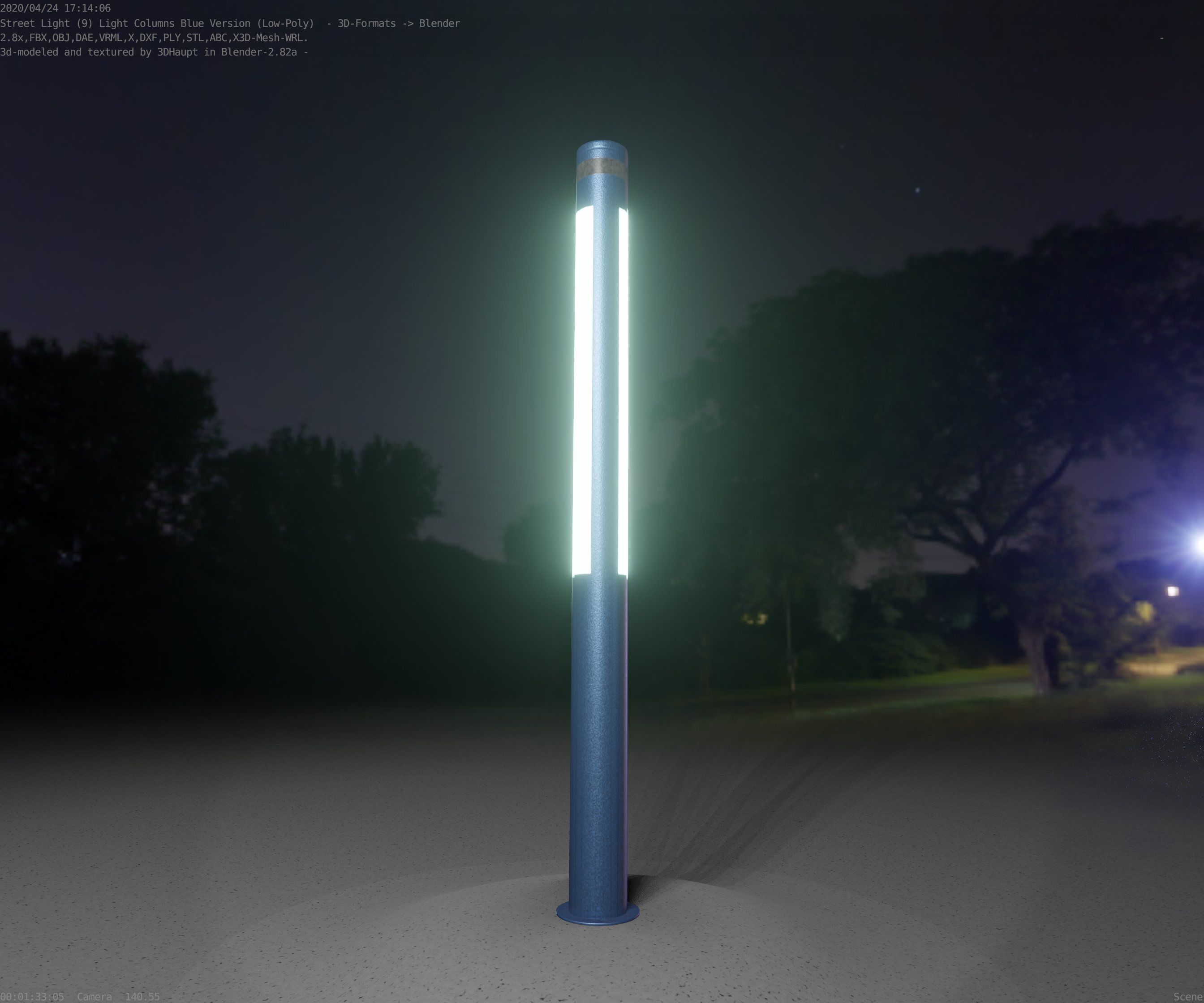 Low-Poly Blue Light Column 23 - Street Light Set-9 Low-poly 3D model_3