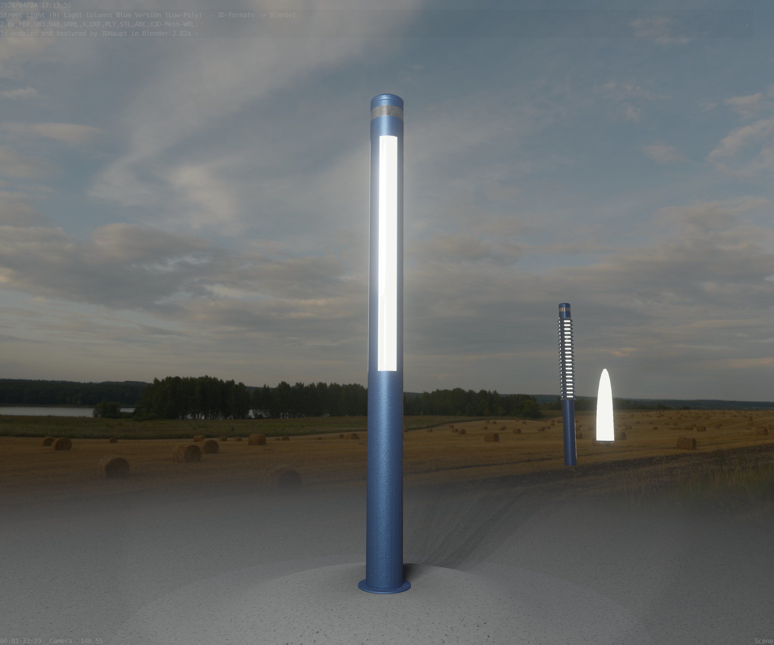 Low-Poly Blue Light Column 23 - Street Light Set-9 Low-poly 3D model_33