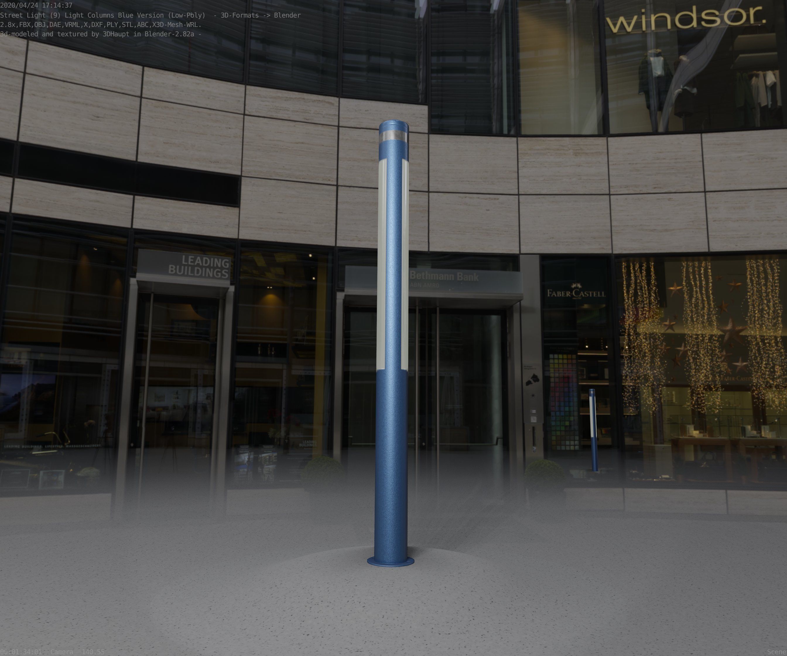 Low-Poly Blue Light Column 23 - Street Light Set-9 Low-poly 3D model_57