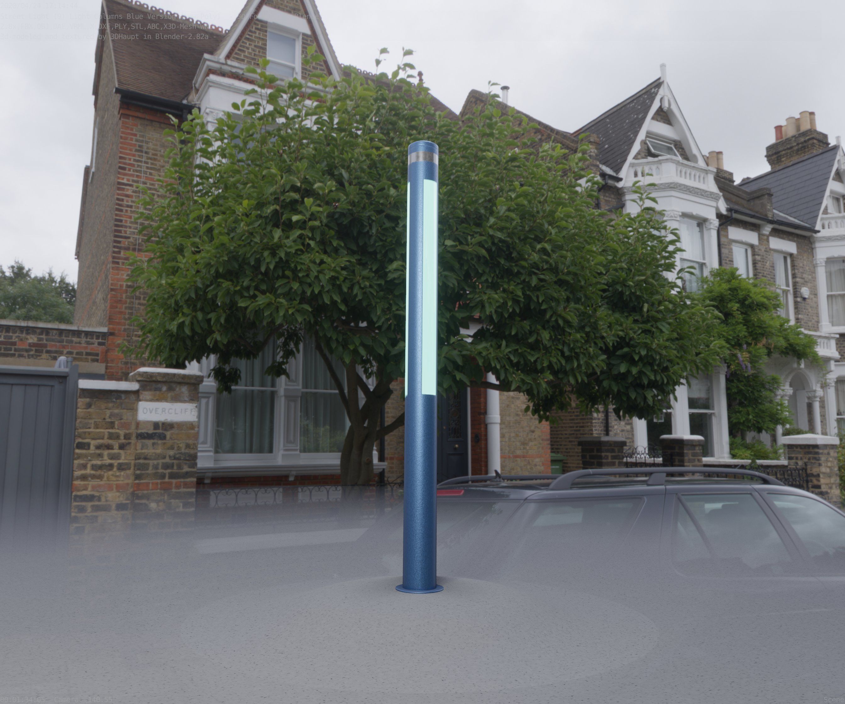 Low-Poly Blue Light Column 23 - Street Light Set-9 Low-poly 3D model_61
