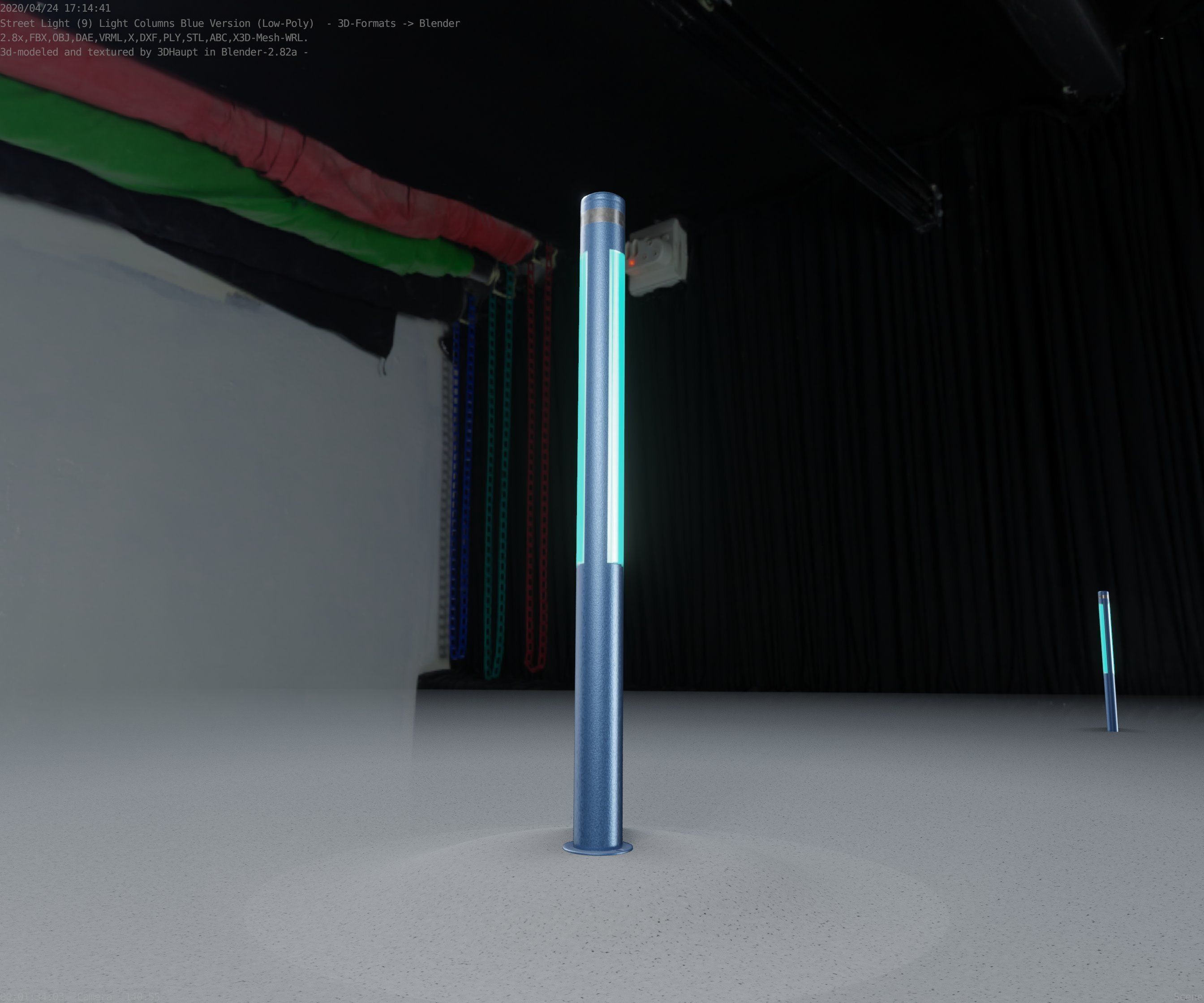 Low-Poly Blue Light Column 23 - Street Light Set-9 Low-poly 3D model_59
