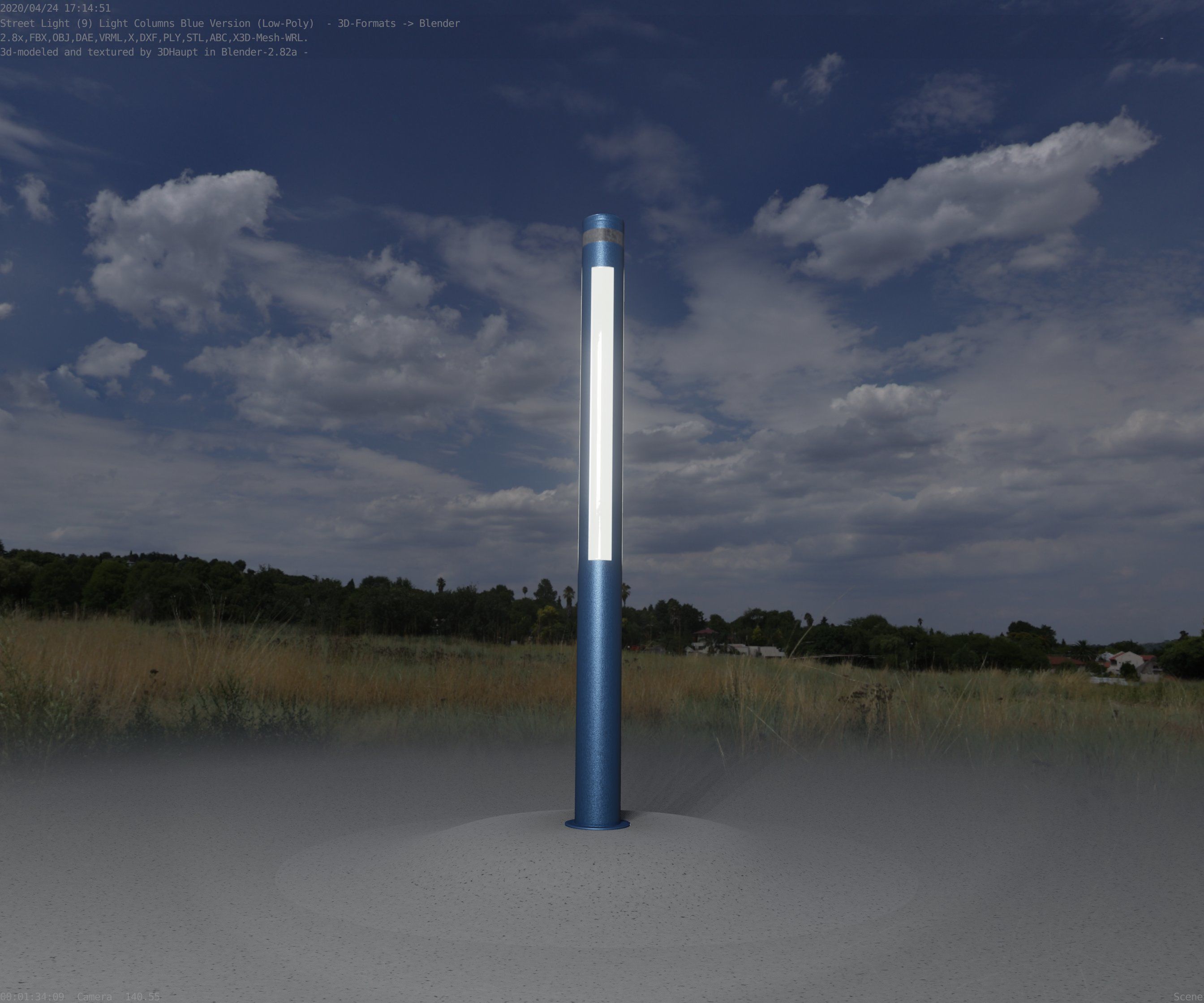 Low-Poly Blue Light Column 23 - Street Light Set-9 Low-poly 3D model_65