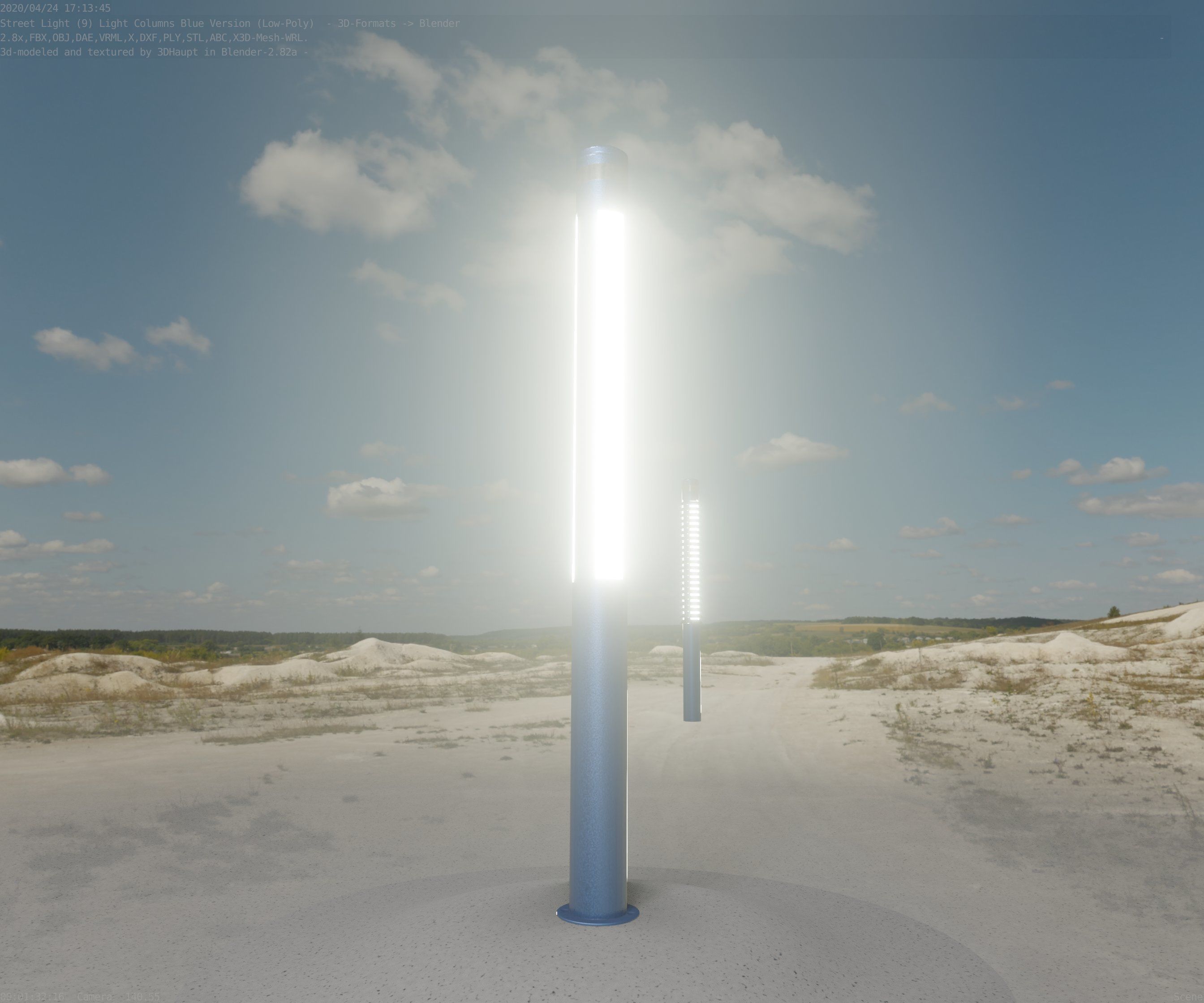 Low-Poly Blue Light Column 23 - Street Light Set-9 Low-poly 3D model_30