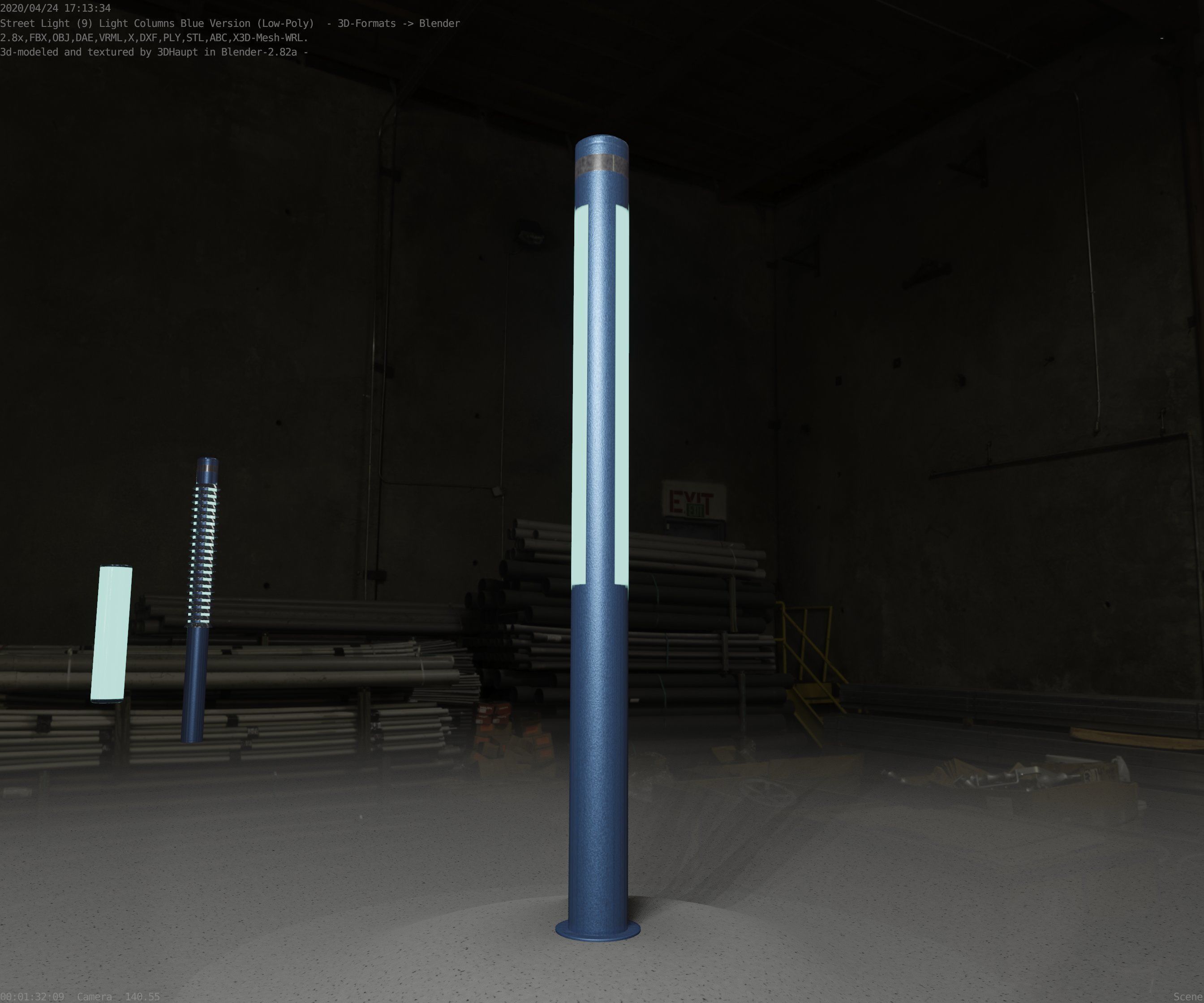 Low-Poly Blue Light Column 23 - Street Light Set-9 Low-poly 3D model_23