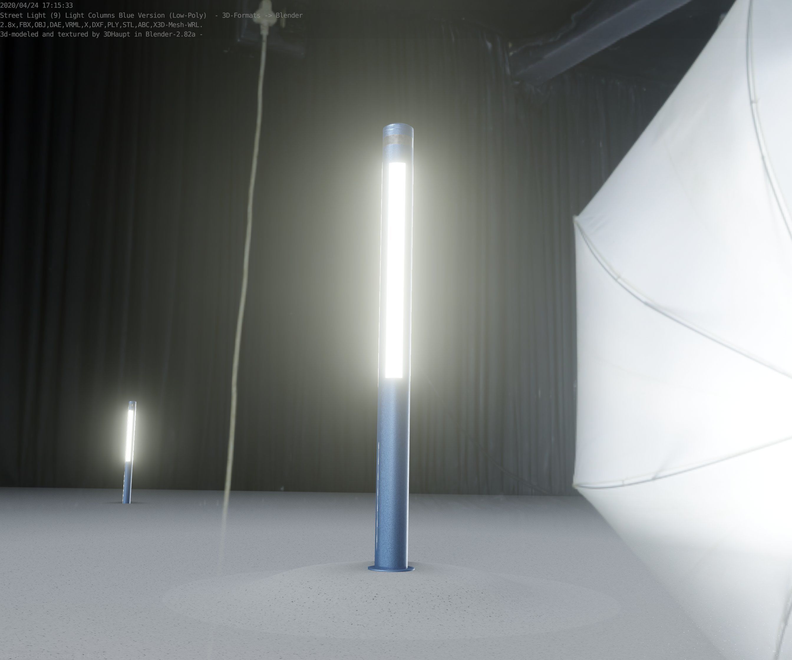 Low-Poly Blue Light Column 23 - Street Light Set-9 Low-poly 3D model_90