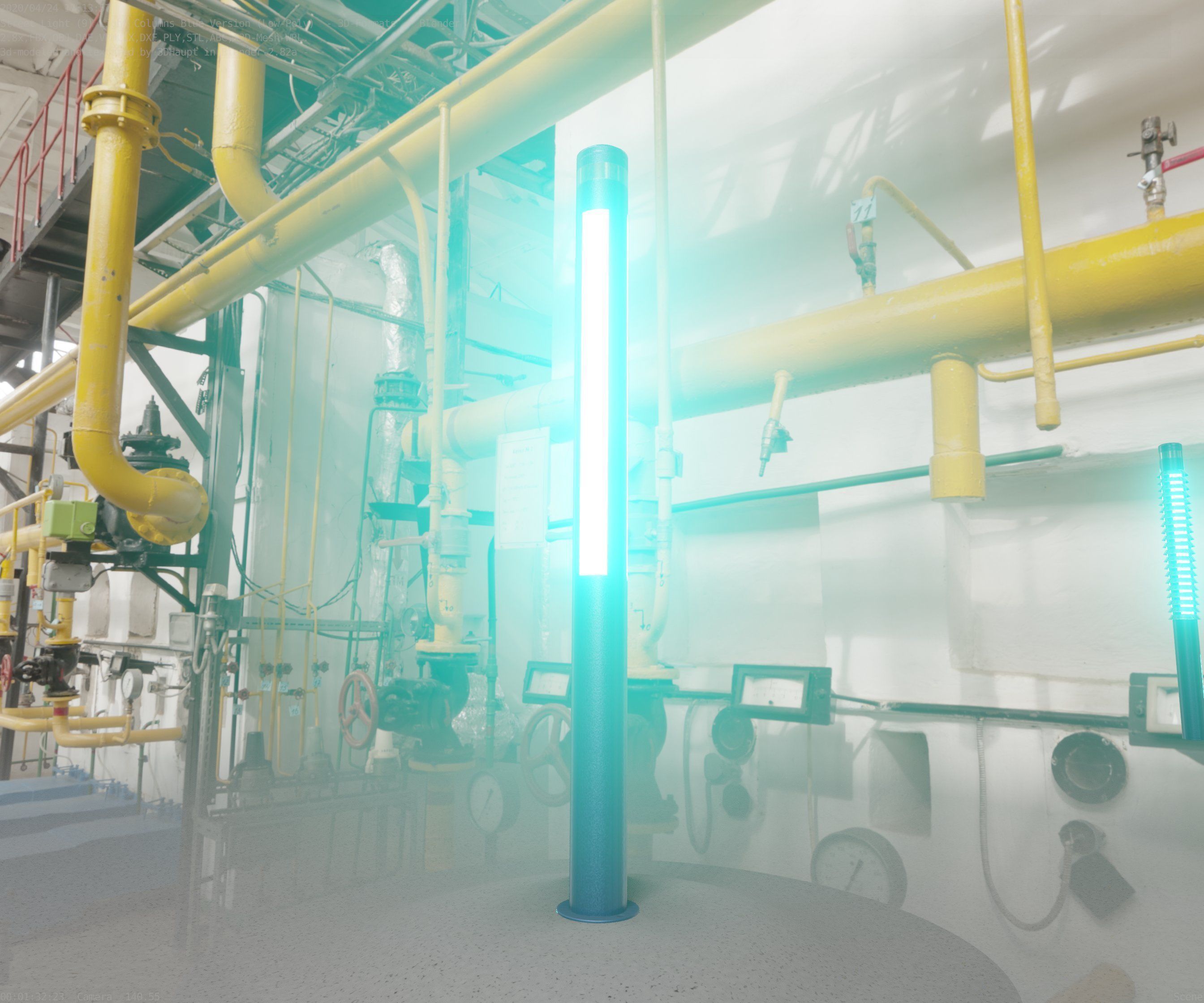 Low-Poly Blue Light Column 23 - Street Light Set-9 Low-poly 3D model_37