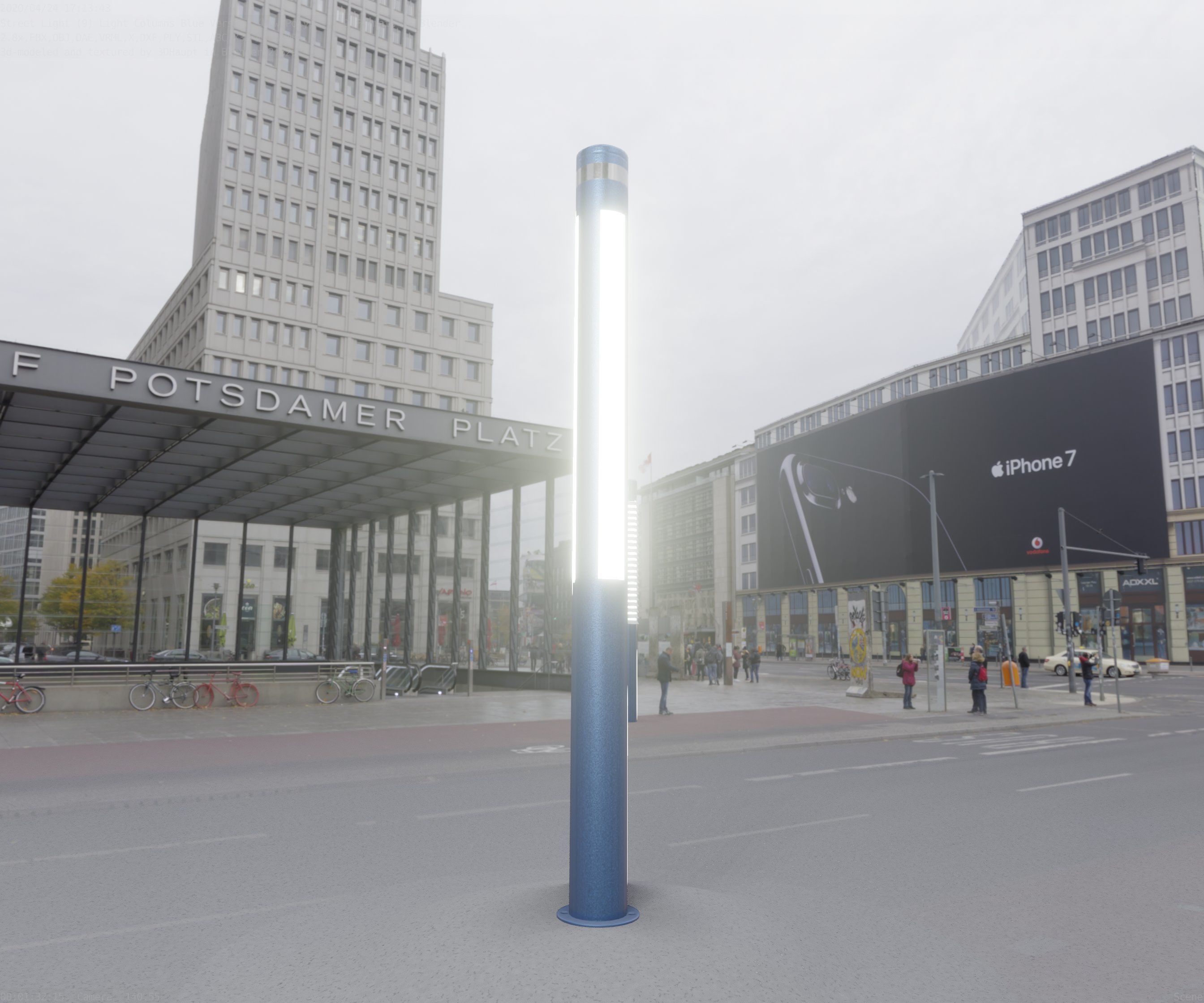 Low-Poly Blue Light Column 23 - Street Light Set-9 Low-poly 3D model_29