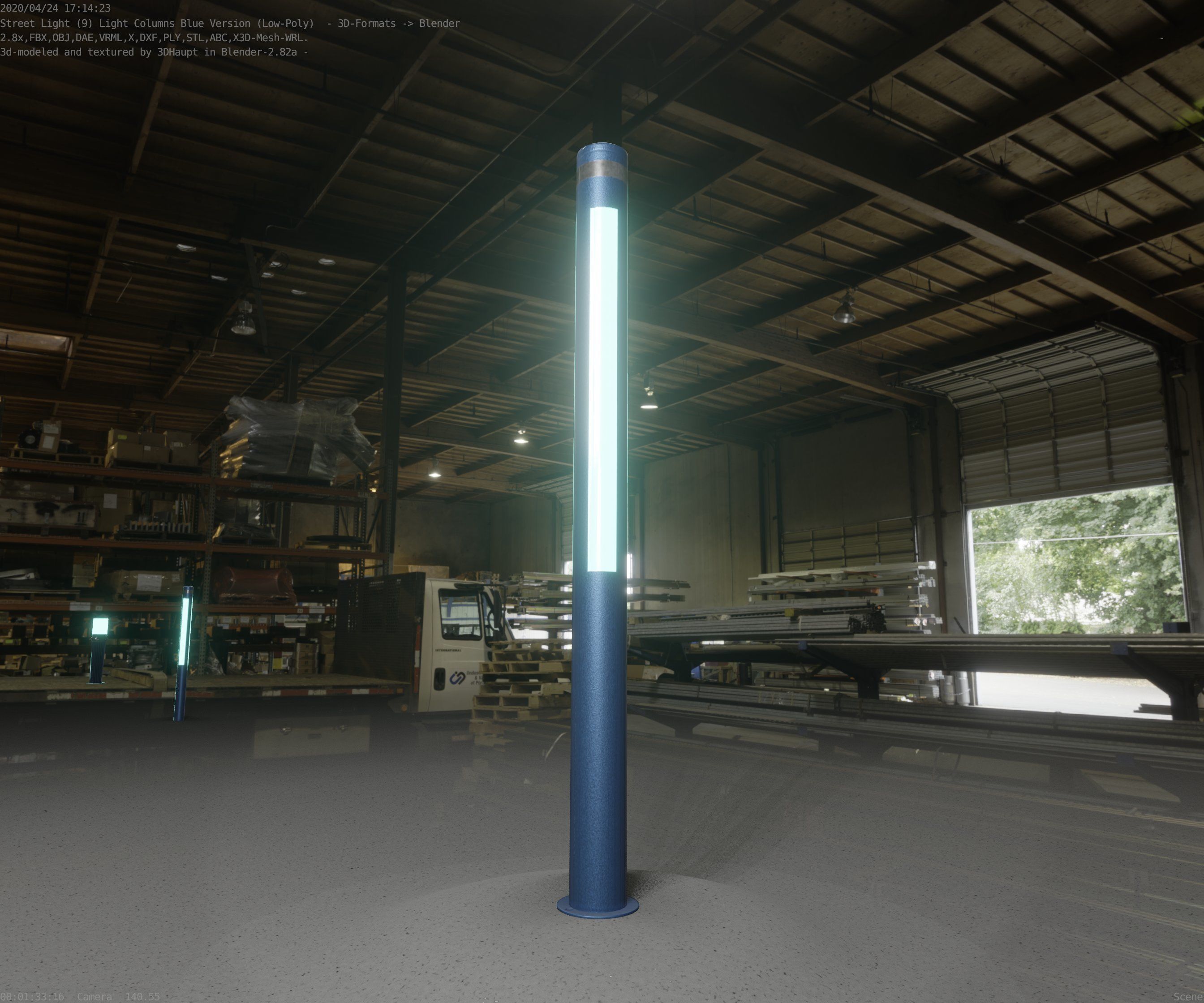 Low-Poly Blue Light Column 23 - Street Light Set-9 Low-poly 3D model_48