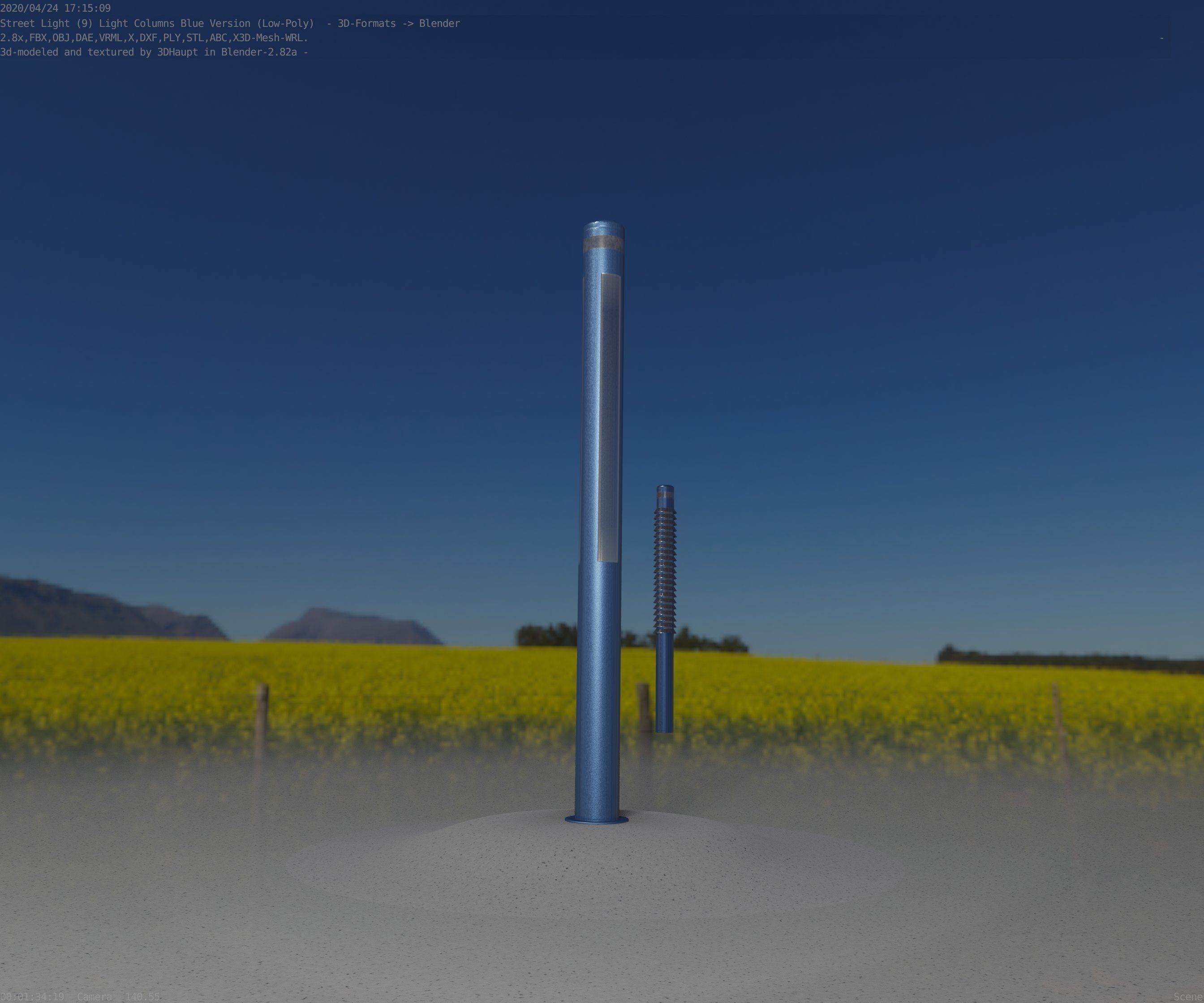 Low-Poly Blue Light Column 23 - Street Light Set-9 Low-poly 3D model_75