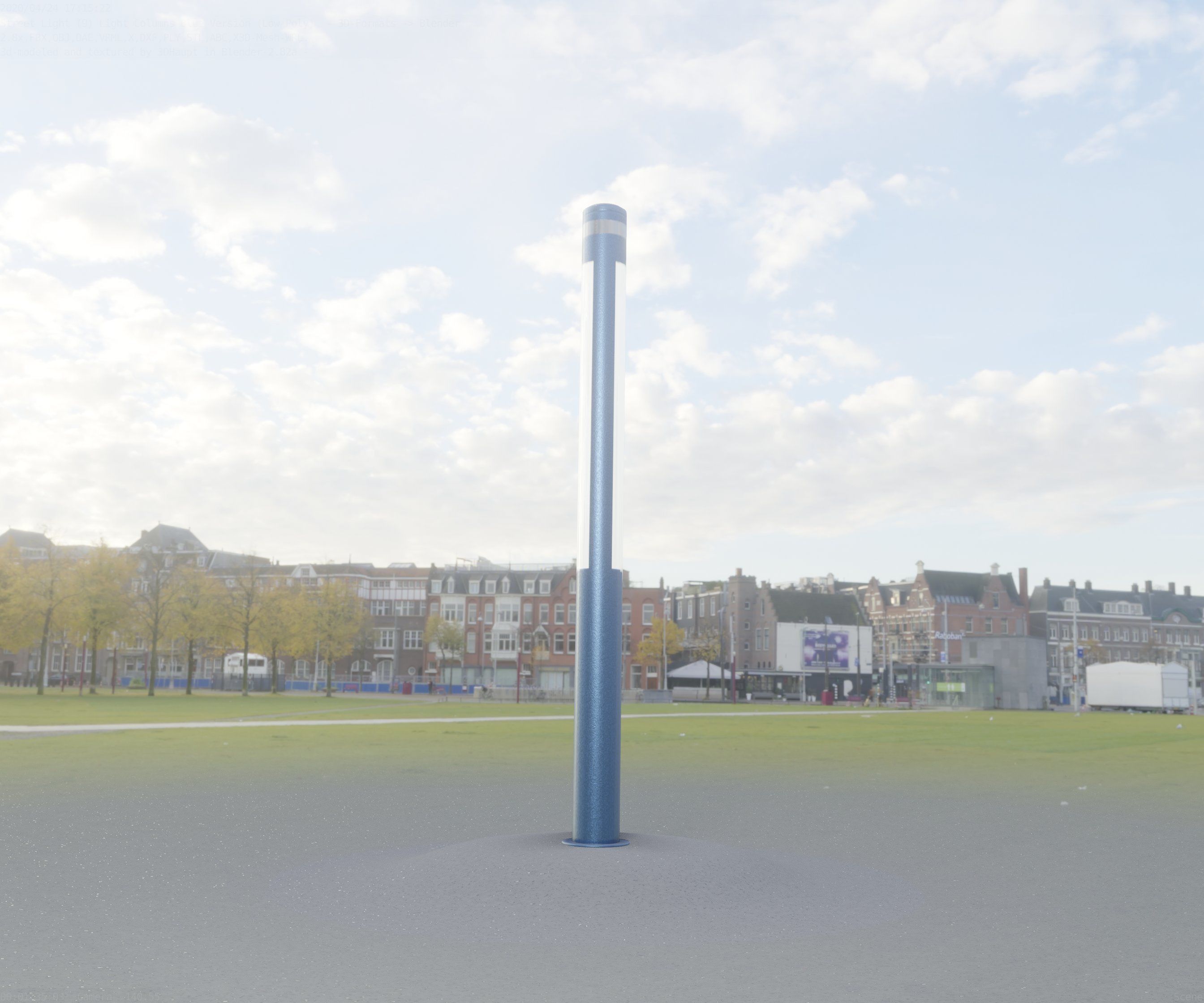 Low-Poly Blue Light Column 23 - Street Light Set-9 Low-poly 3D model_83
