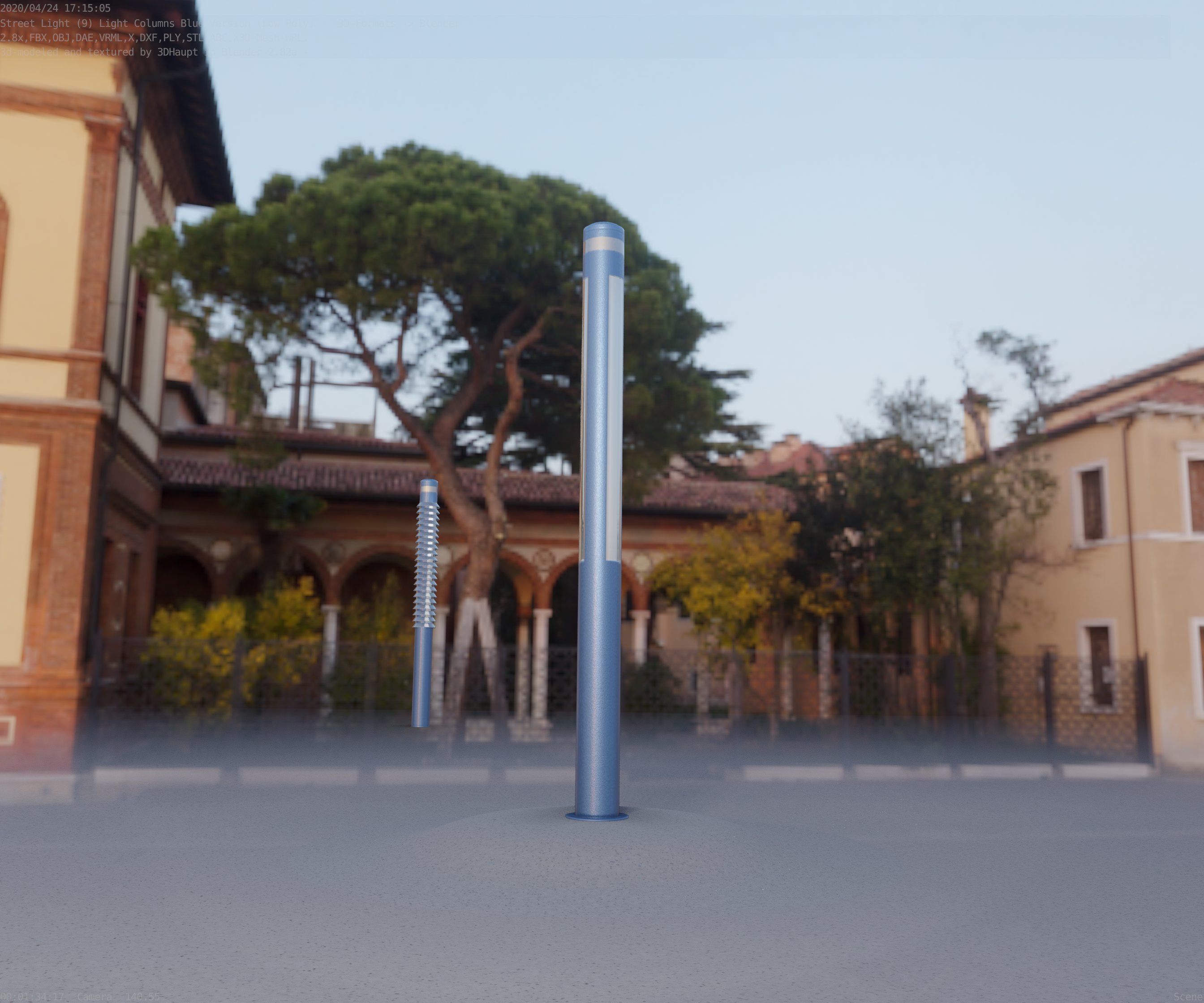 Low-Poly Blue Light Column 23 - Street Light Set-9 Low-poly 3D model_73