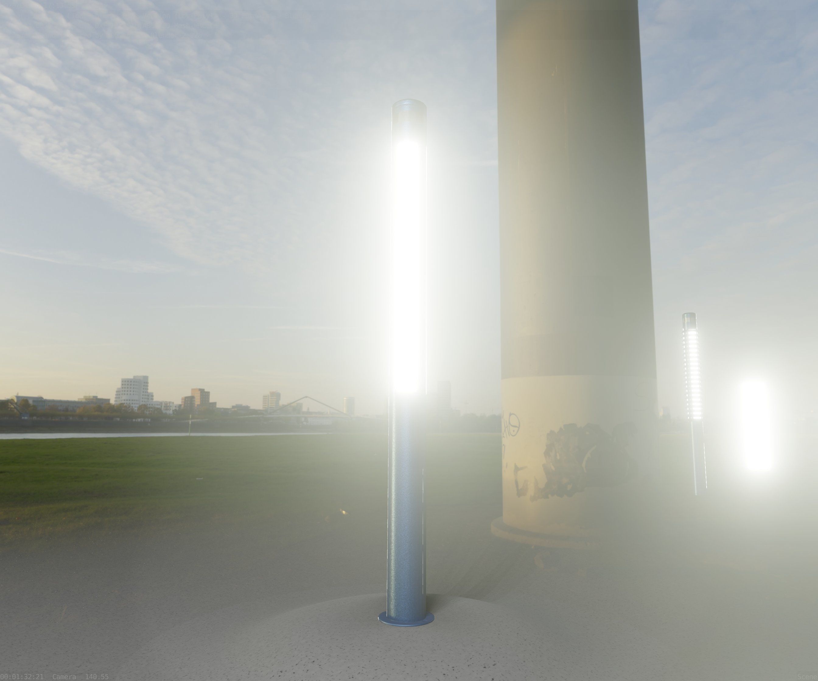 Low-Poly Blue Light Column 23 - Street Light Set-9 Low-poly 3D model_35