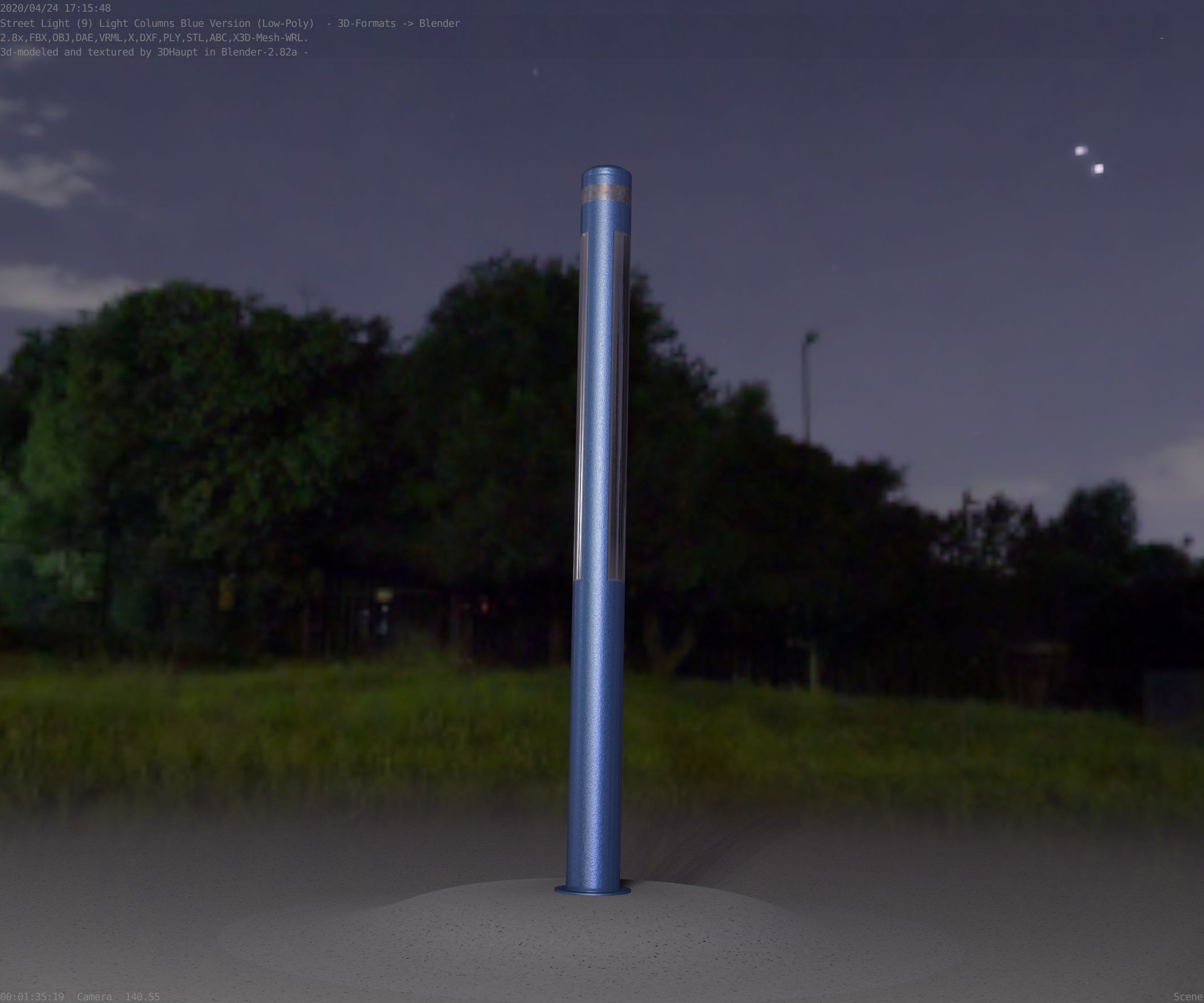 Low-Poly Blue Light Column 23 - Street Light Set-9 Low-poly 3D model_99