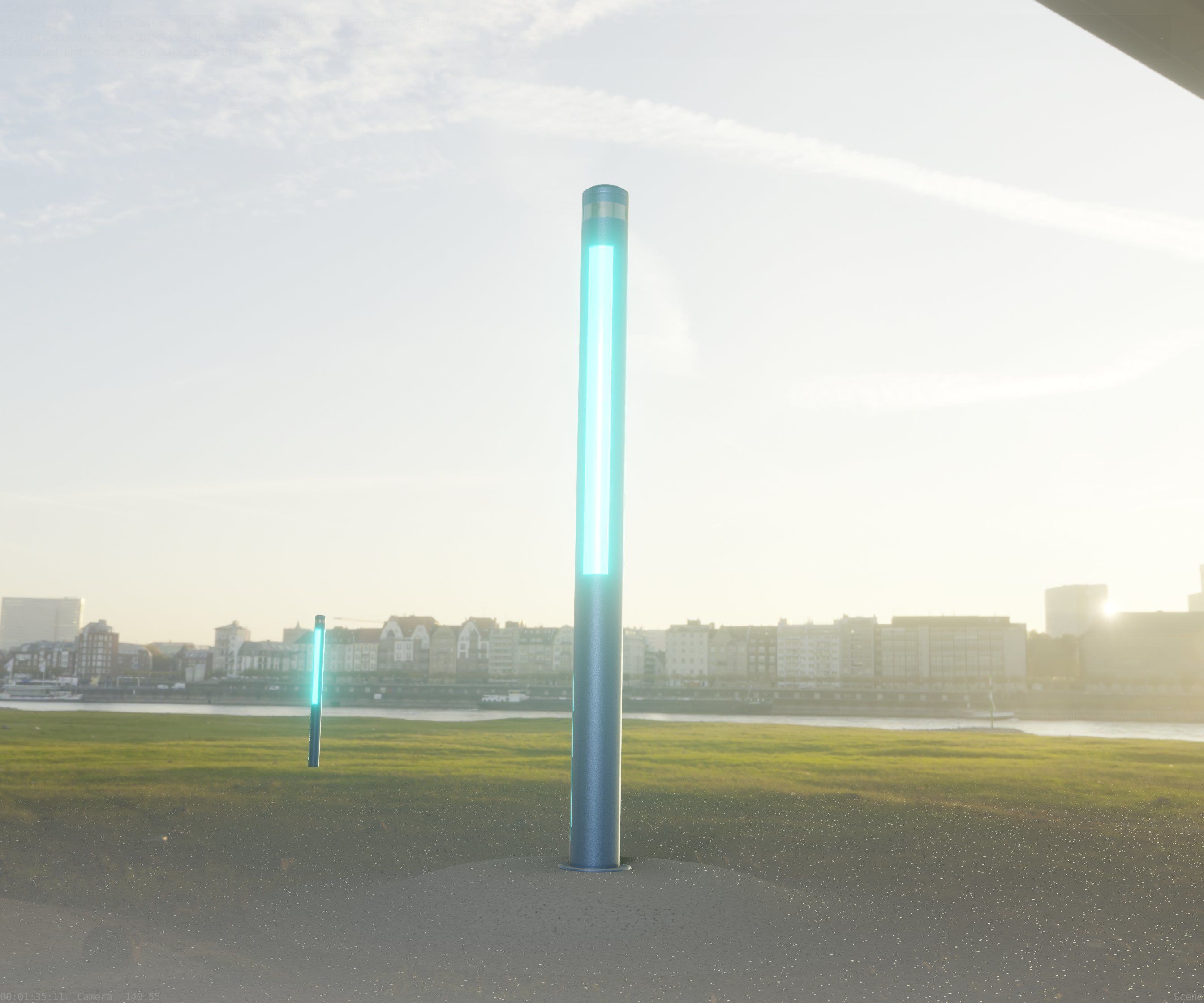 Low-Poly Blue Light Column 23 - Street Light Set-9 Low-poly 3D model_91