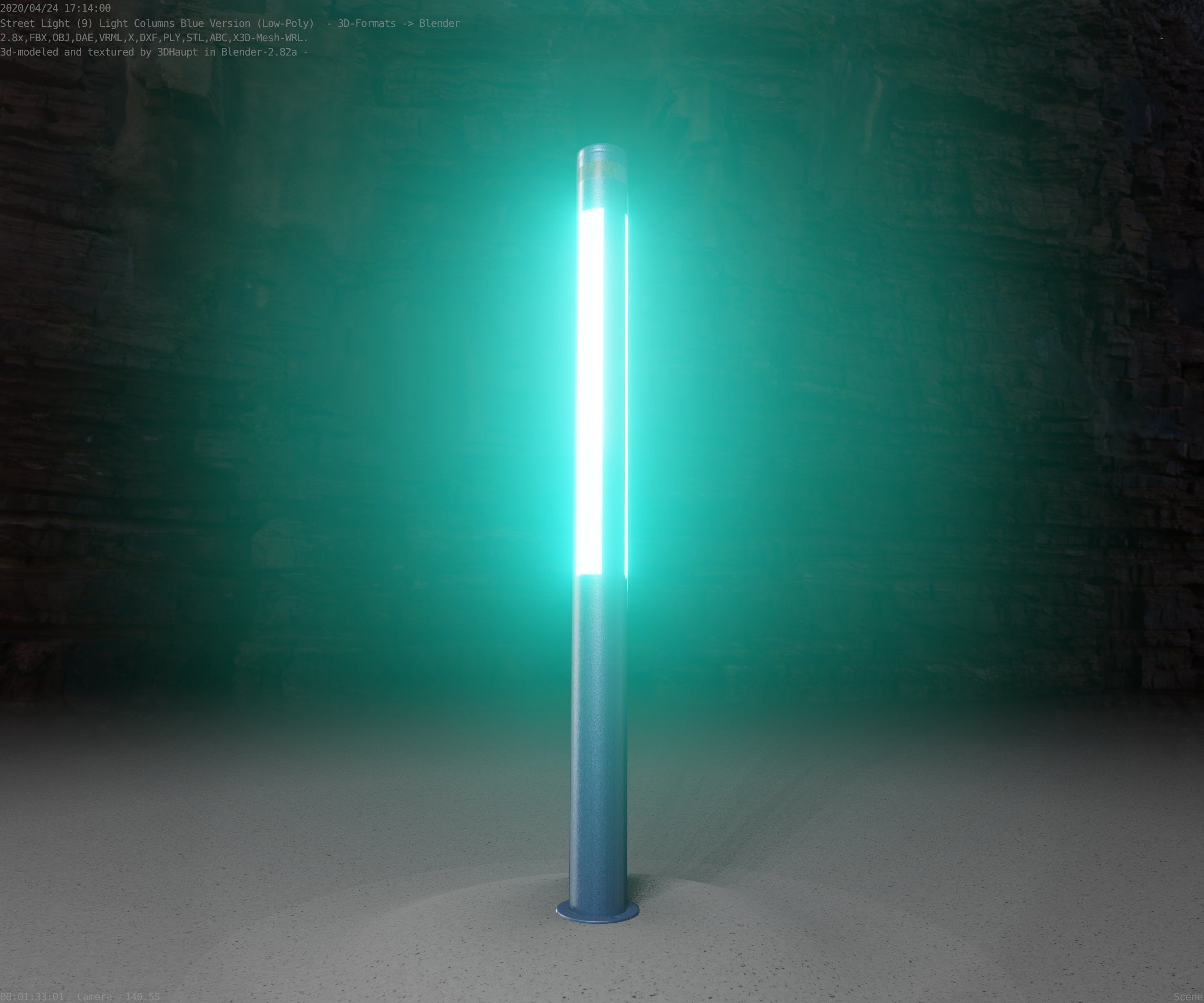Low-Poly Blue Light Column 23 - Street Light Set-9 Low-poly 3D model_39