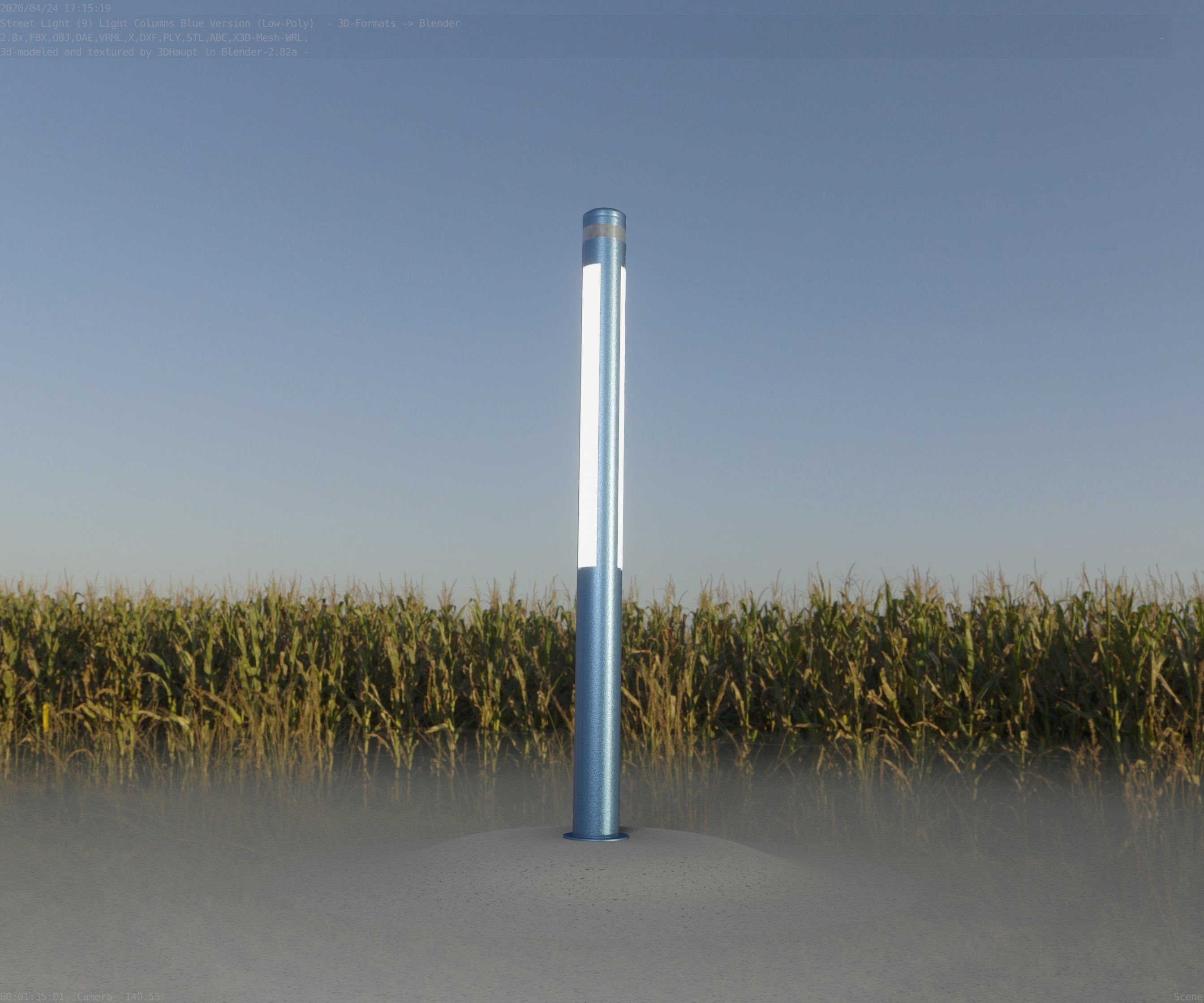 Low-Poly Blue Light Column 23 - Street Light Set-9 Low-poly 3D model_81
