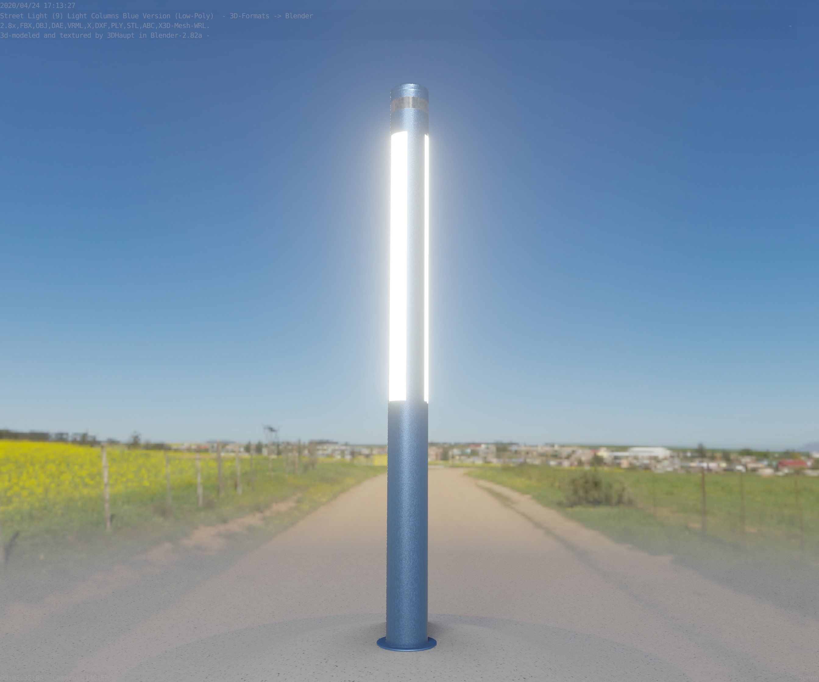 Low-Poly Blue Light Column 23 - Street Light Set-9 Low-poly 3D model_19