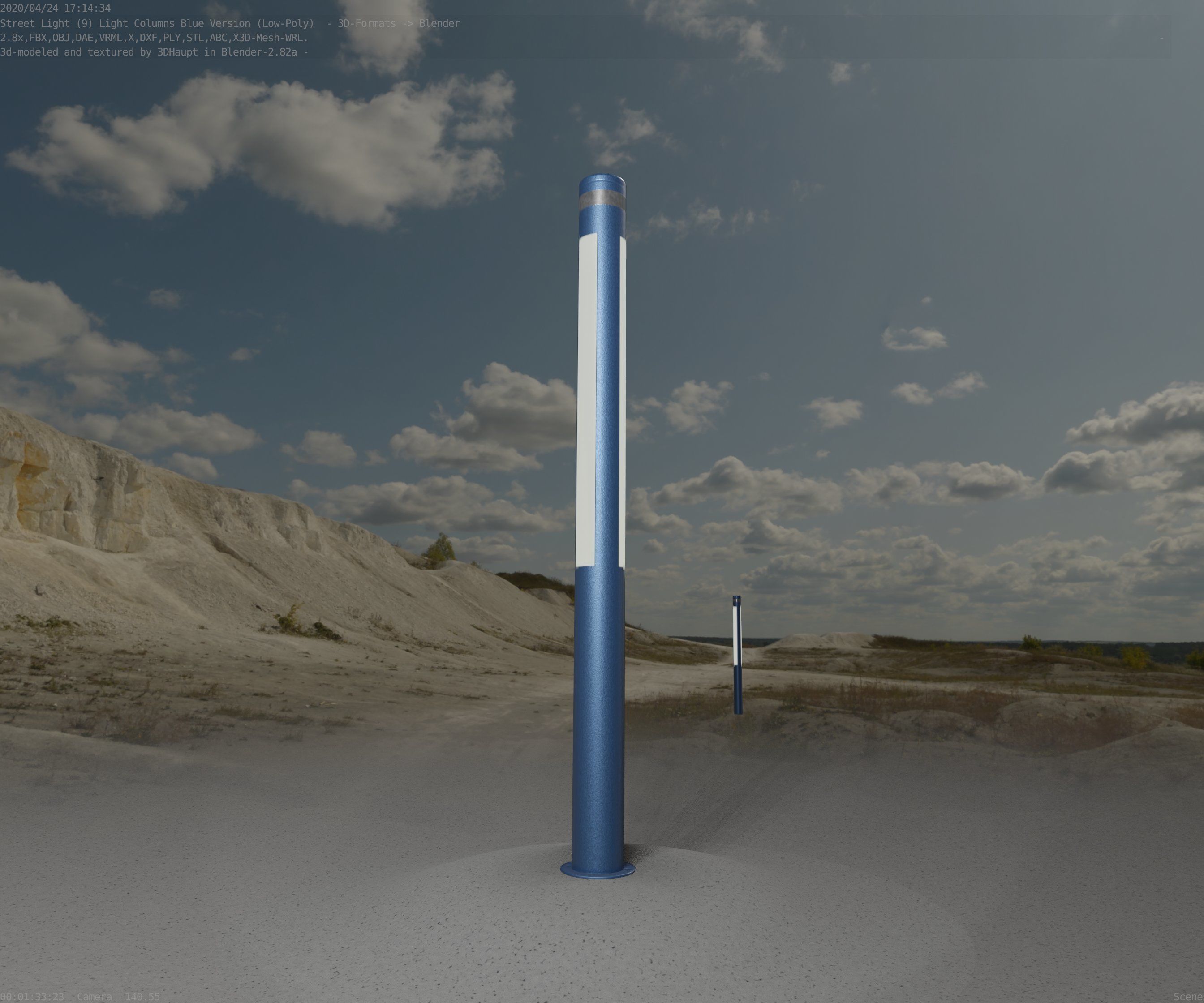 Low-Poly Blue Light Column 23 - Street Light Set-9 Low-poly 3D model_55