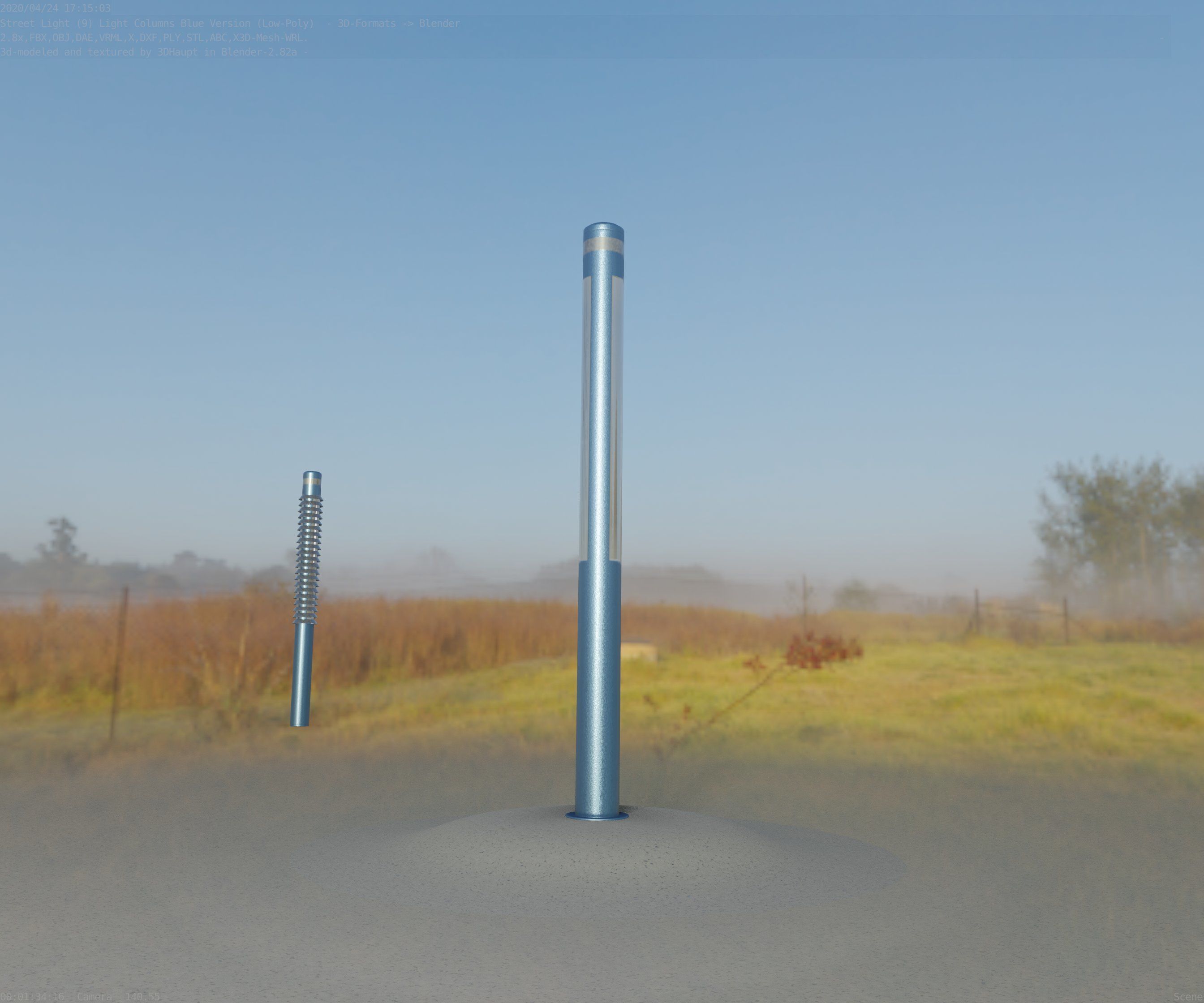 Low-Poly Blue Light Column 23 - Street Light Set-9 Low-poly 3D model_72
