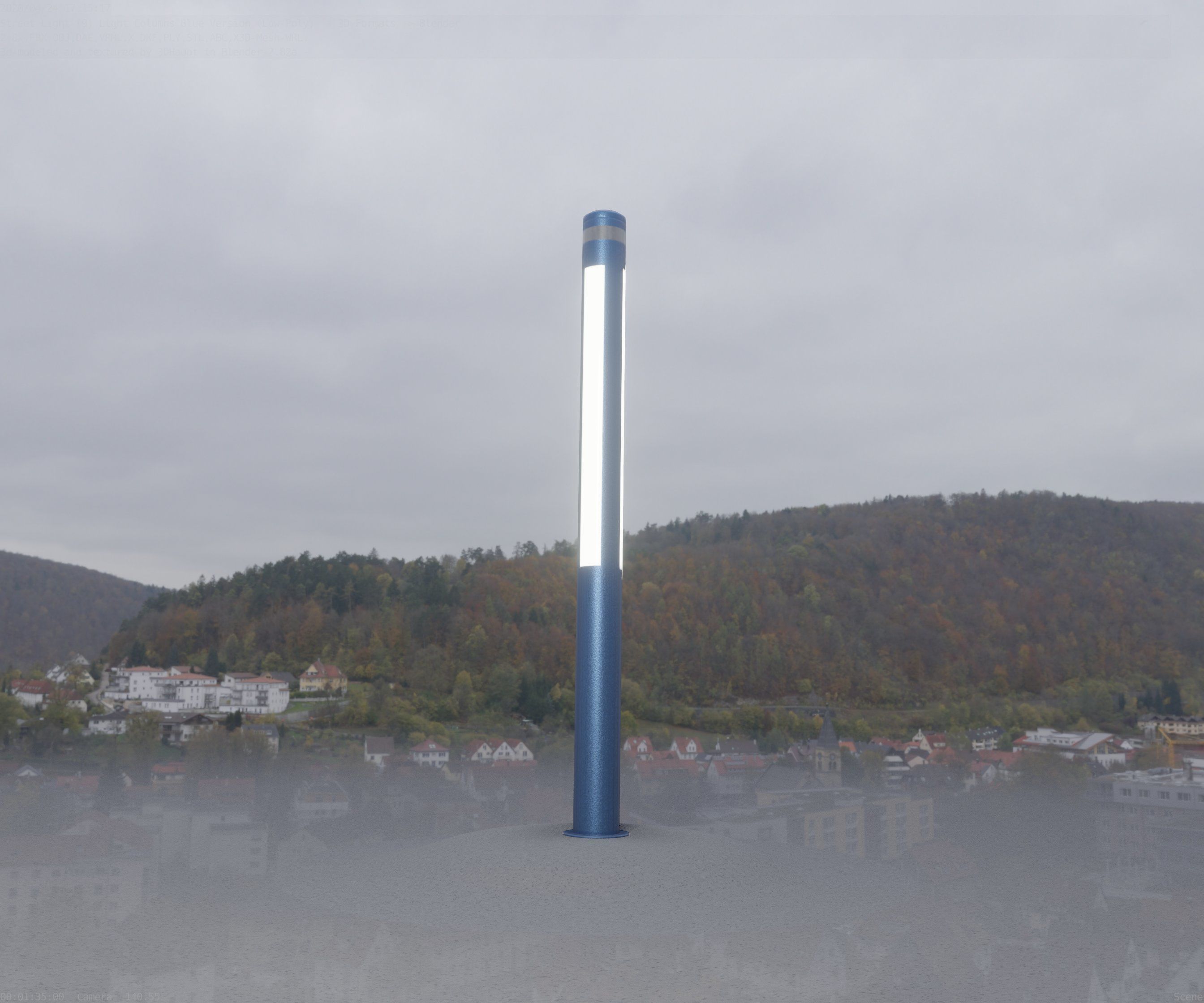 Low-Poly Blue Light Column 23 - Street Light Set-9 Low-poly 3D model_80