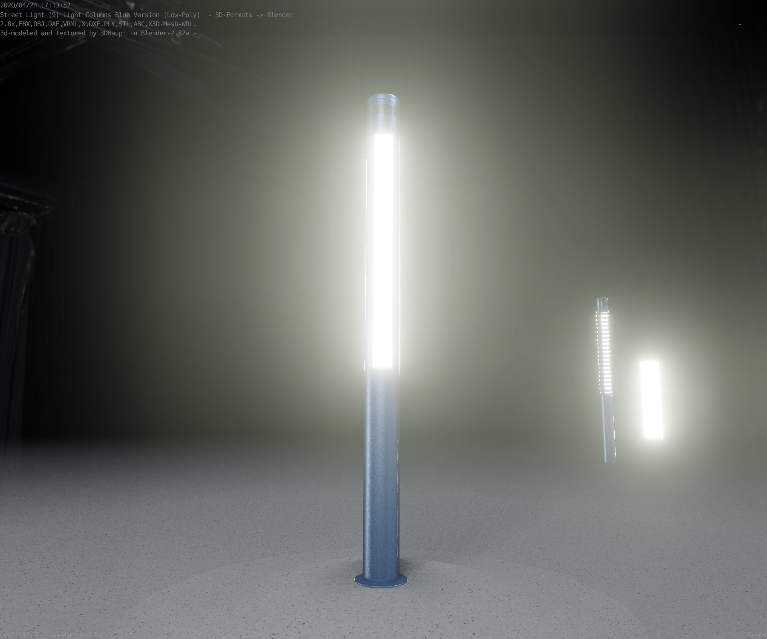 Low-Poly Blue Light Column 23 - Street Light Set-9 Low-poly 3D model_34