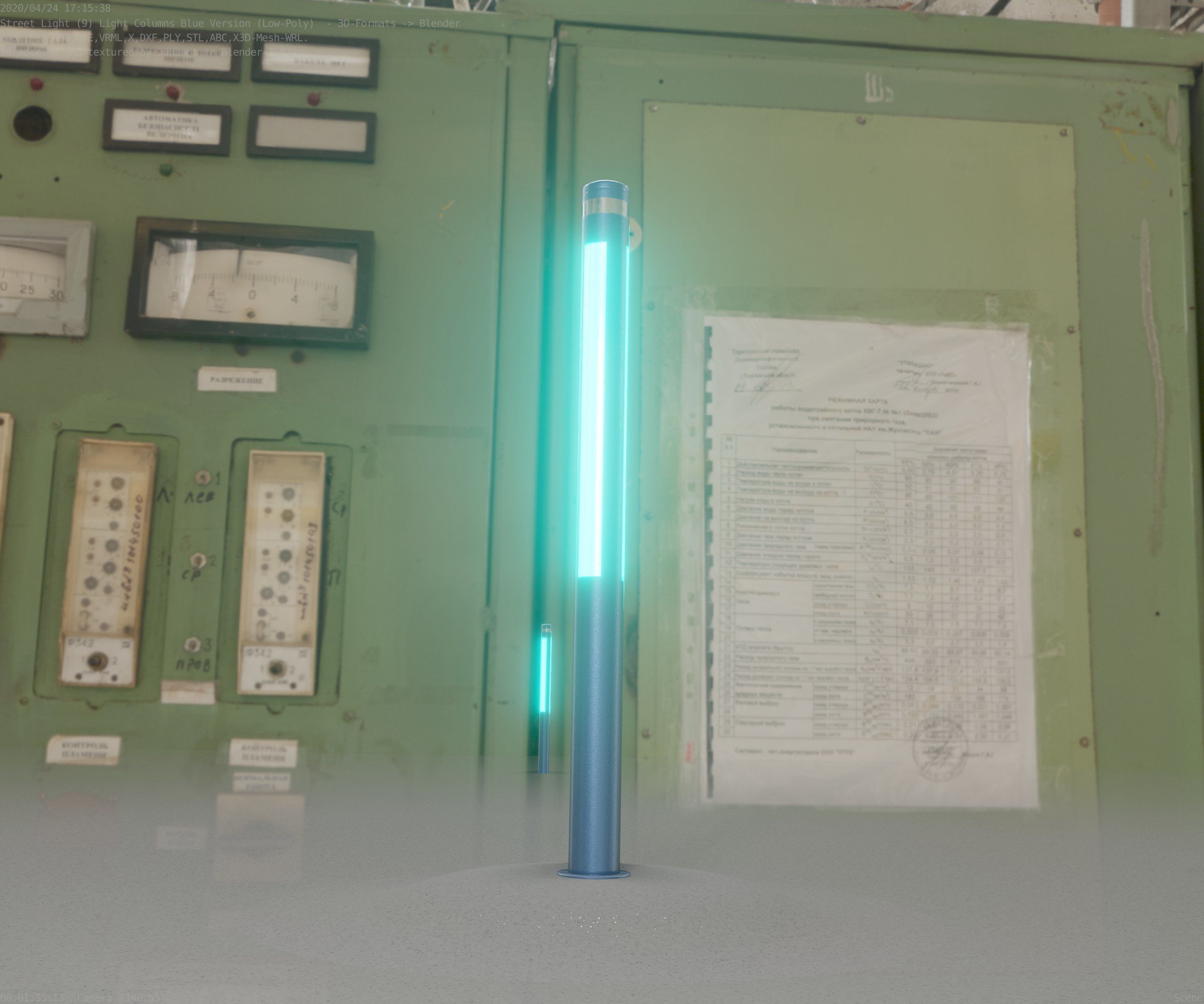 Low-Poly Blue Light Column 23 - Street Light Set-9 Low-poly 3D model_93