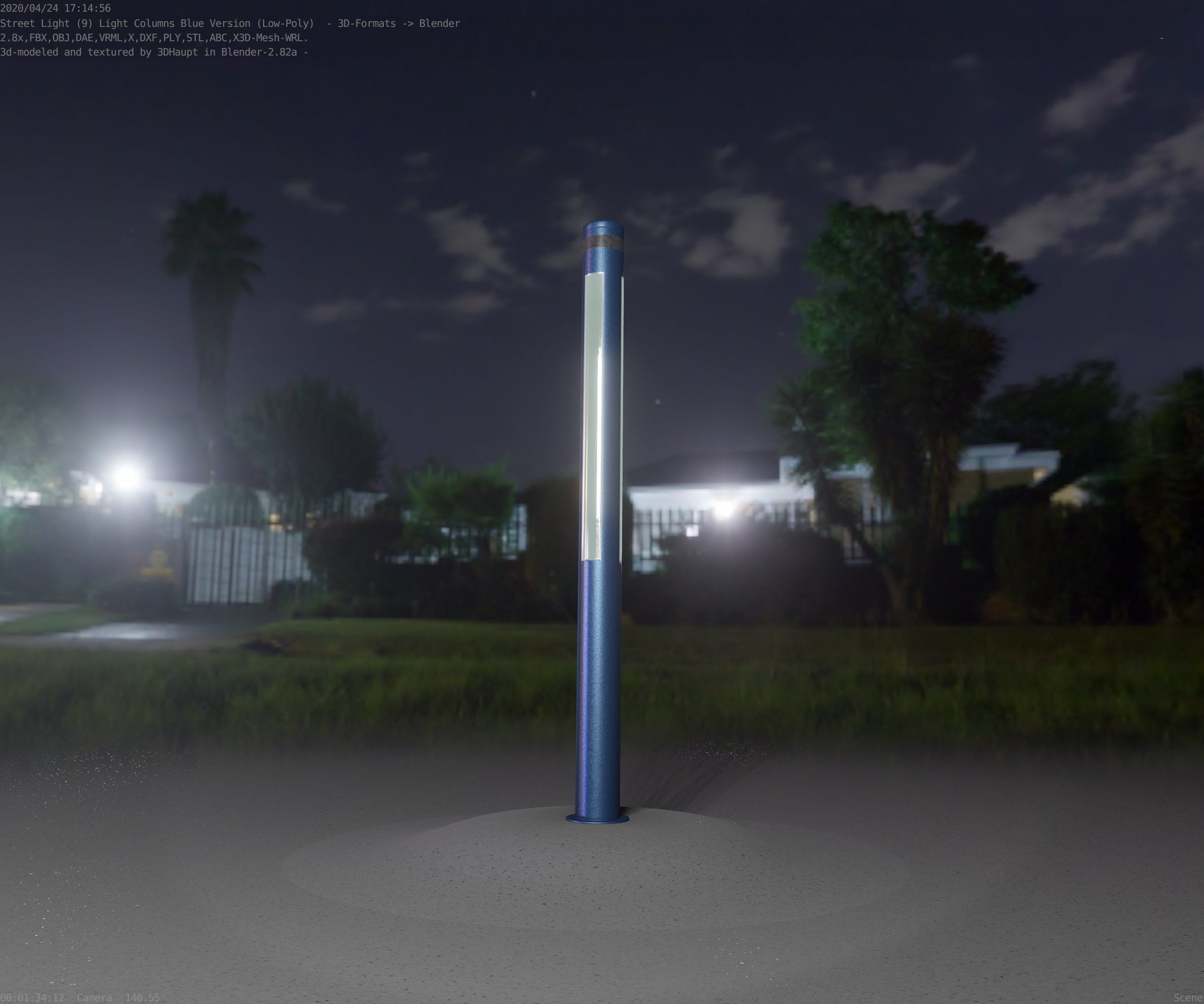 Low-Poly Blue Light Column 23 - Street Light Set-9 Low-poly 3D model_68