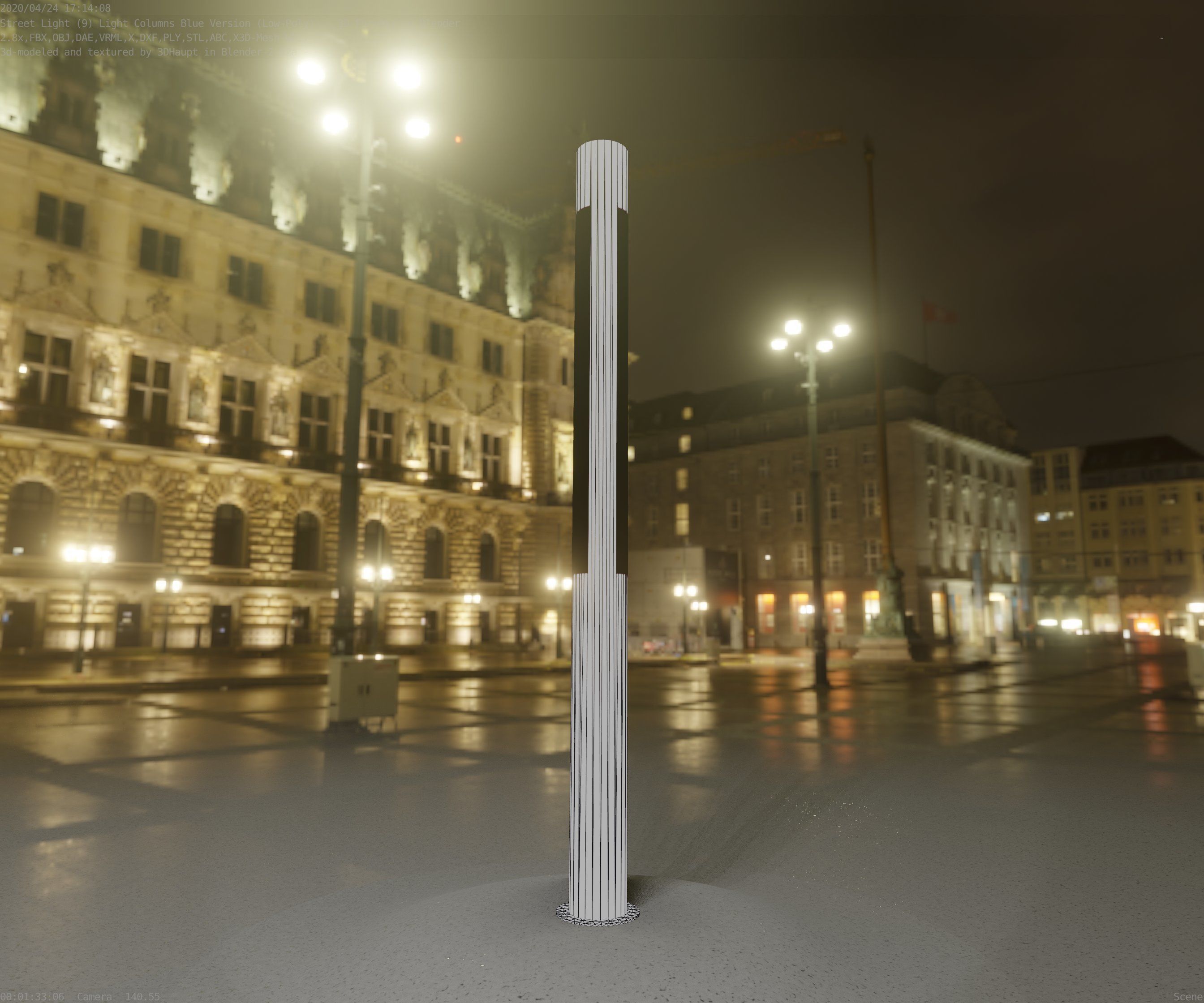 Low-Poly Blue Light Column 23 - Street Light Set-9 Low-poly 3D model_4