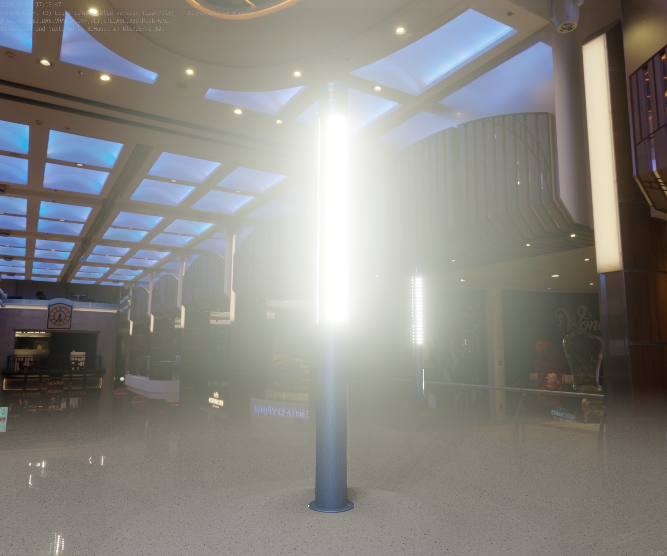 Low-Poly Blue Light Column 23 - Street Light Set-9 Low-poly 3D model_31