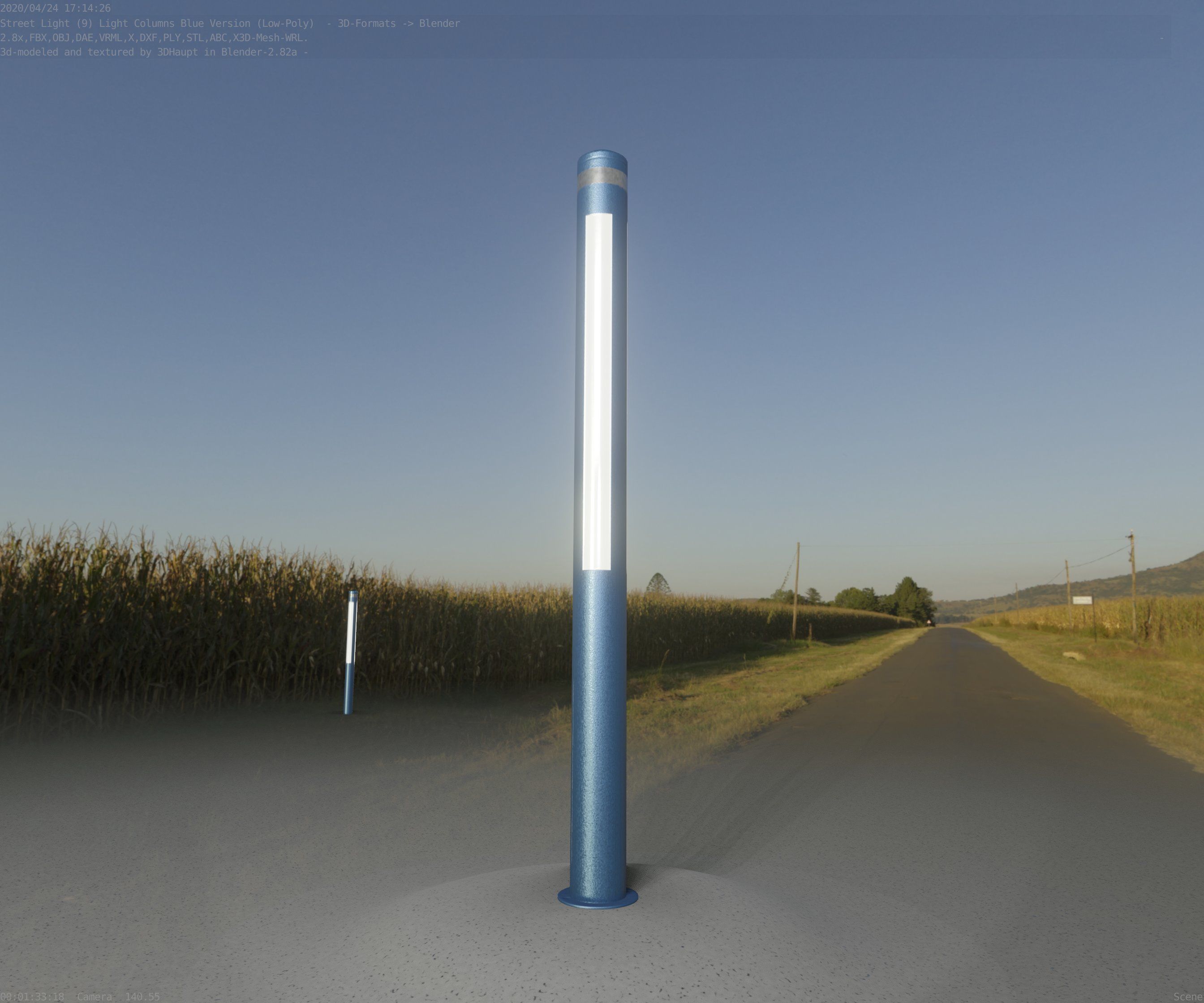 Low-Poly Blue Light Column 23 - Street Light Set-9 Low-poly 3D model_50