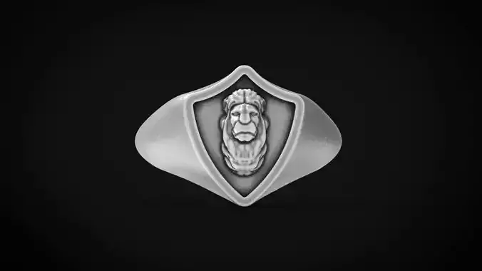 Signet man ring lion head