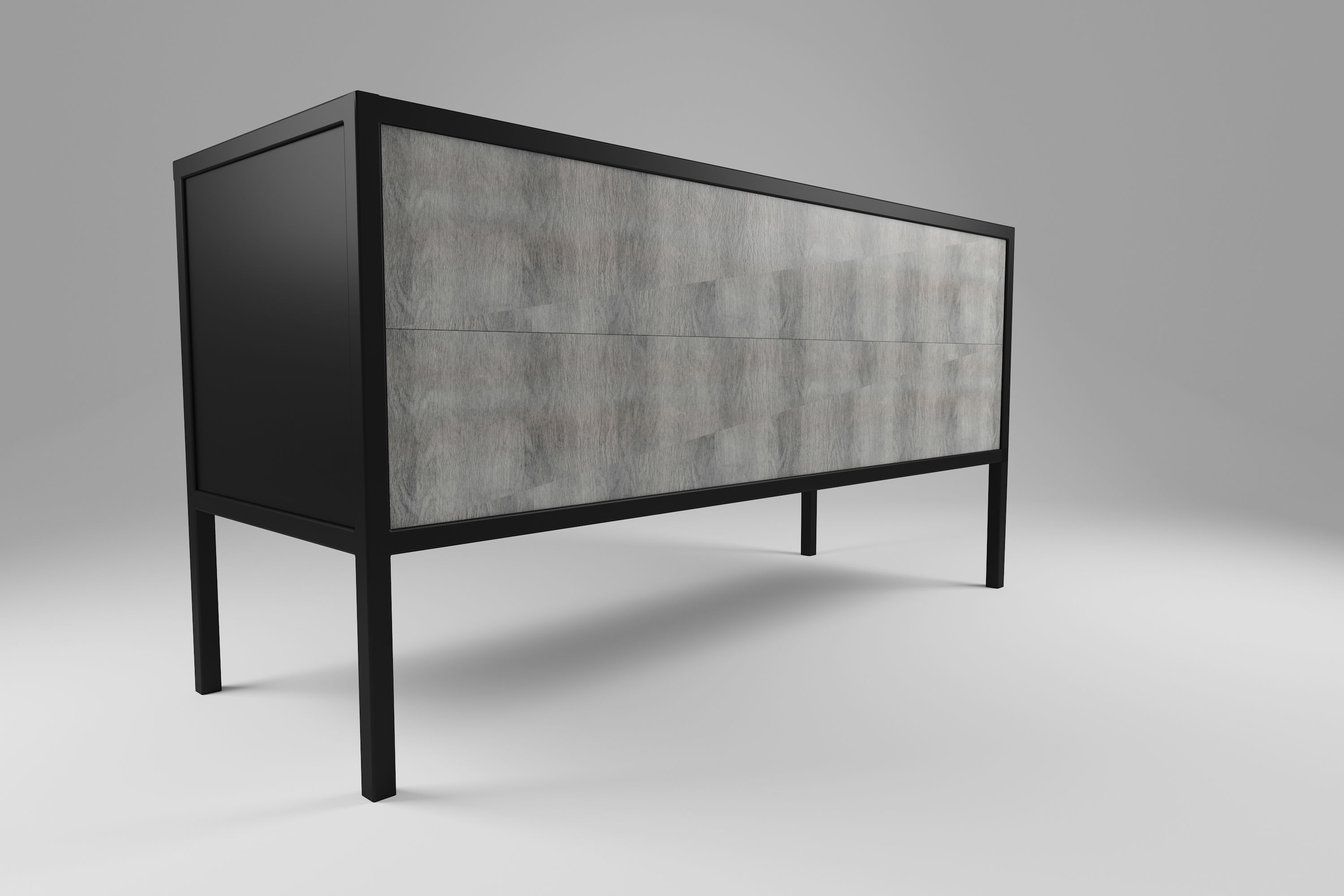 Sideboard black metal and 3 wood decorated doors Free 3D model_6