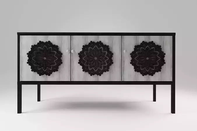 Sideboard black metal and 3 wood decorated doors Free 3D model