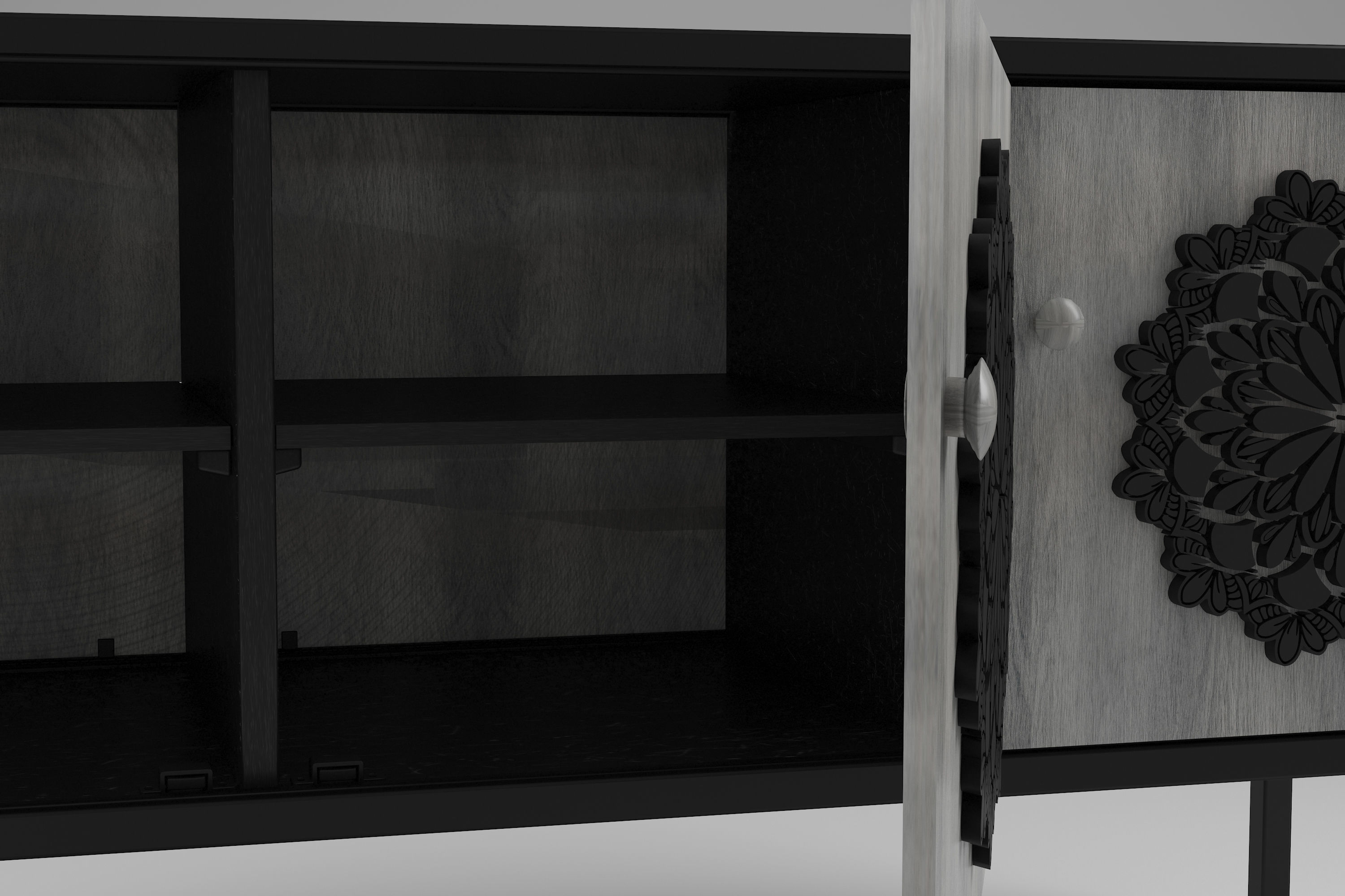 Sideboard black metal and 3 wood decorated doors Free 3D model_5